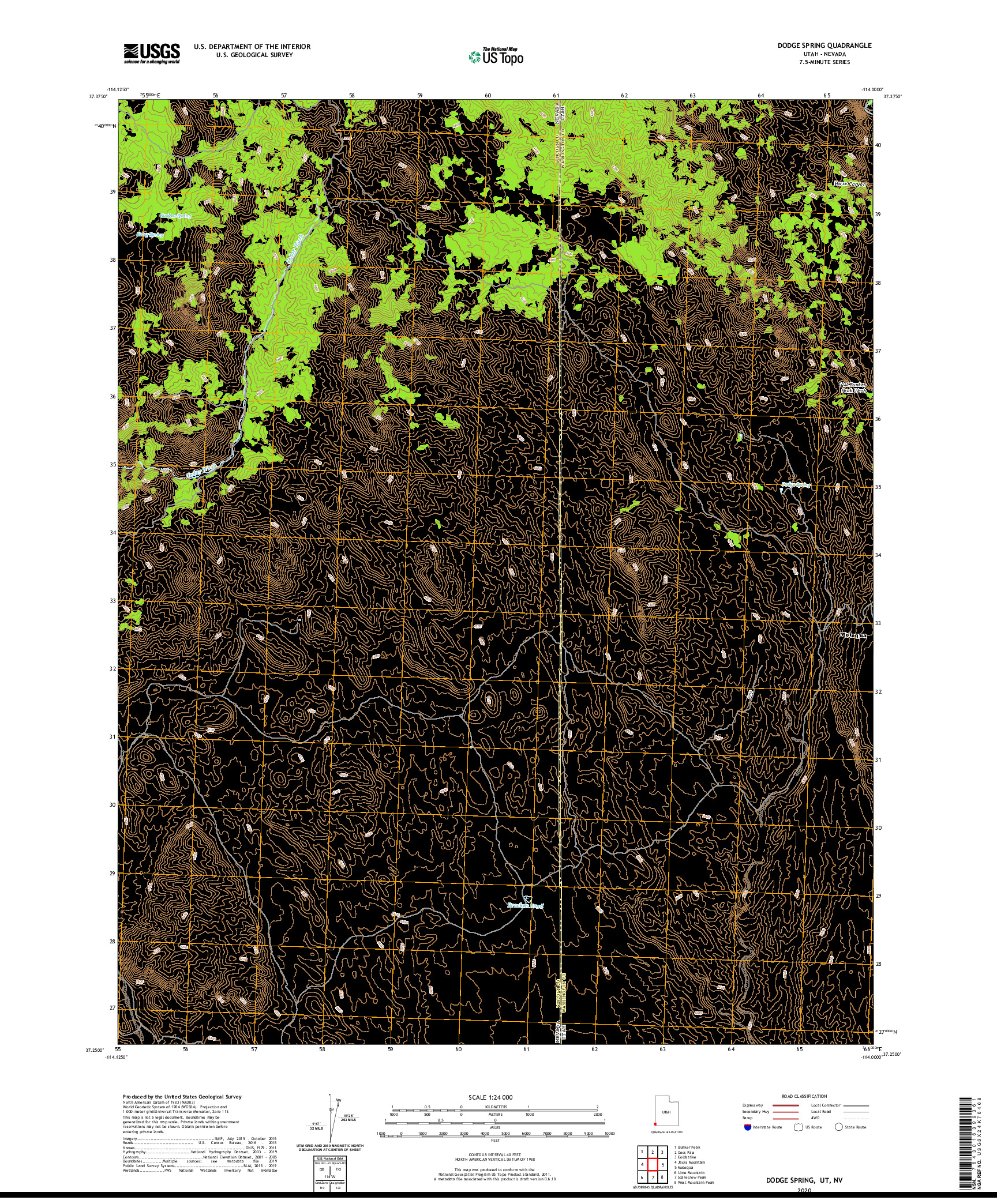 USGS US TOPO 7.5-MINUTE MAP FOR DODGE SPRING, UT,NV 2020