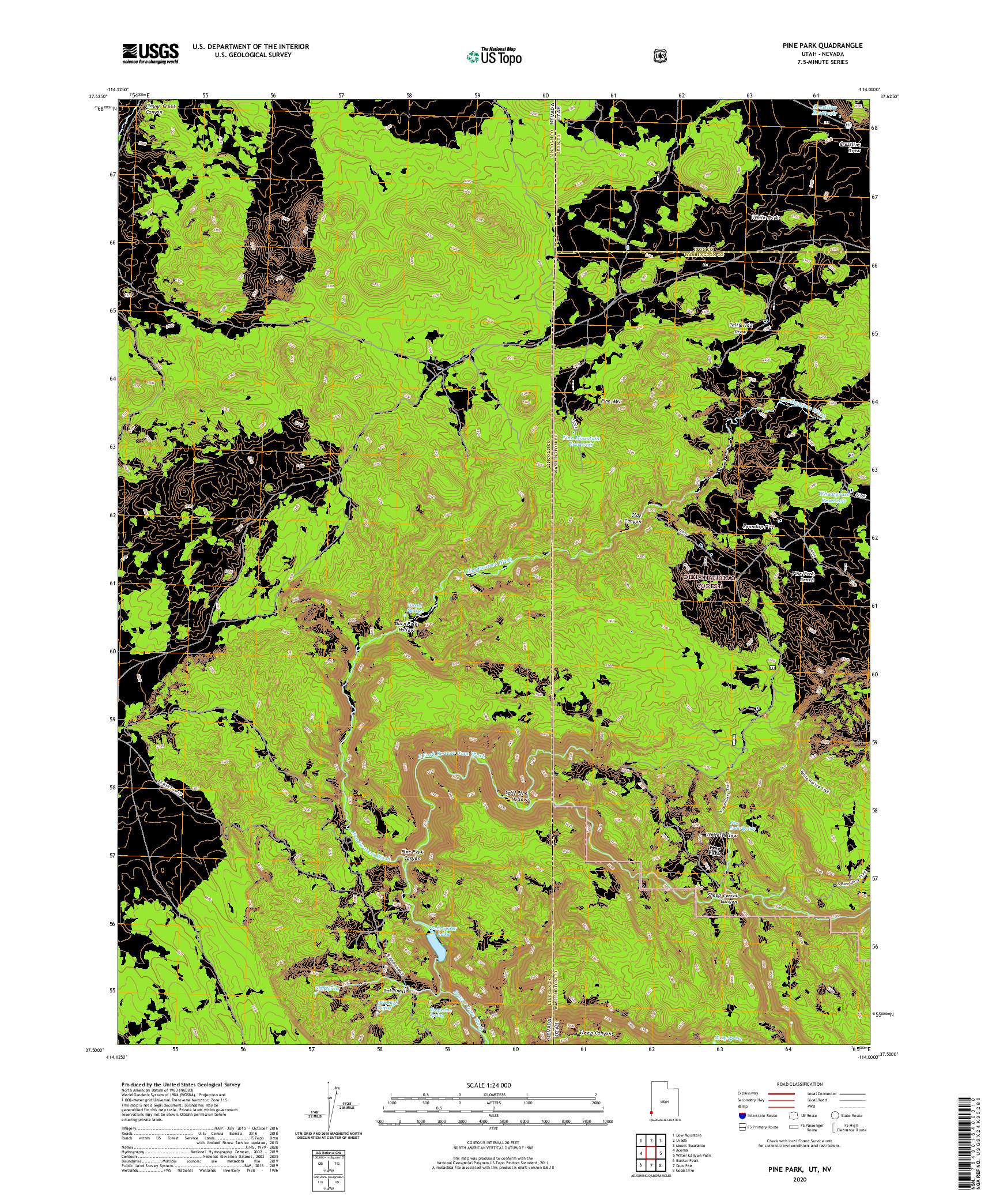 USGS US TOPO 7.5-MINUTE MAP FOR PINE PARK, UT,NV 2020