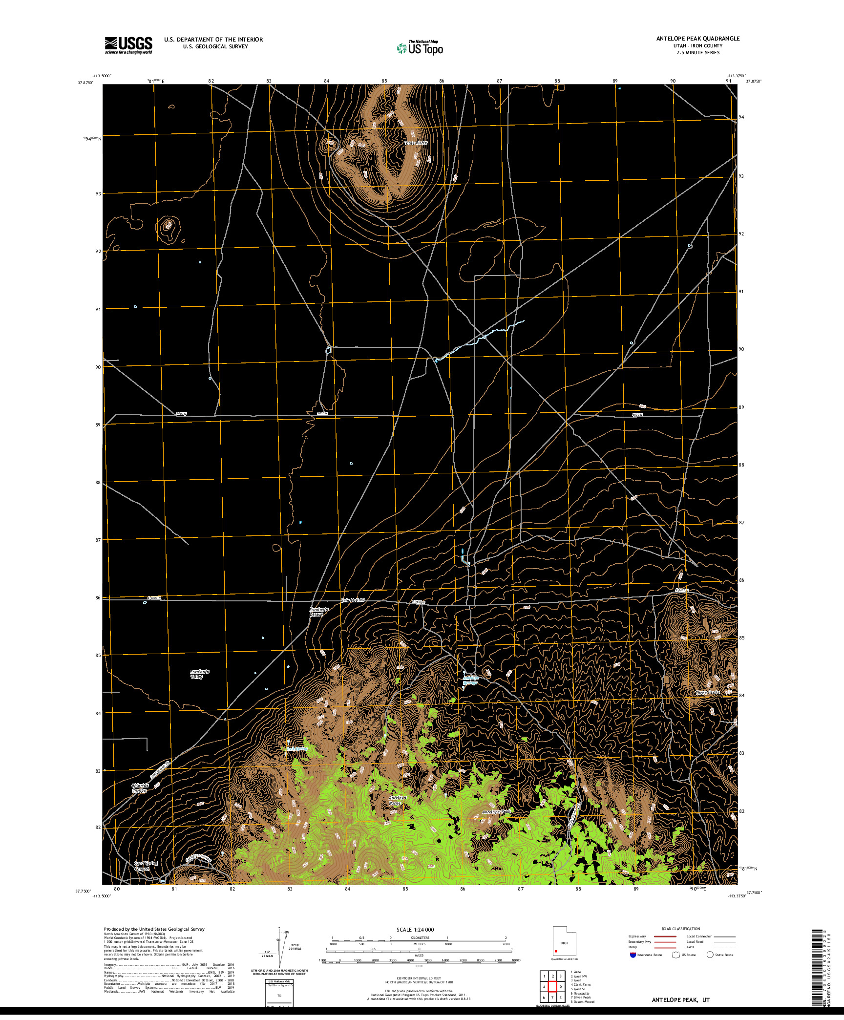 USGS US TOPO 7.5-MINUTE MAP FOR ANTELOPE PEAK, UT 2020