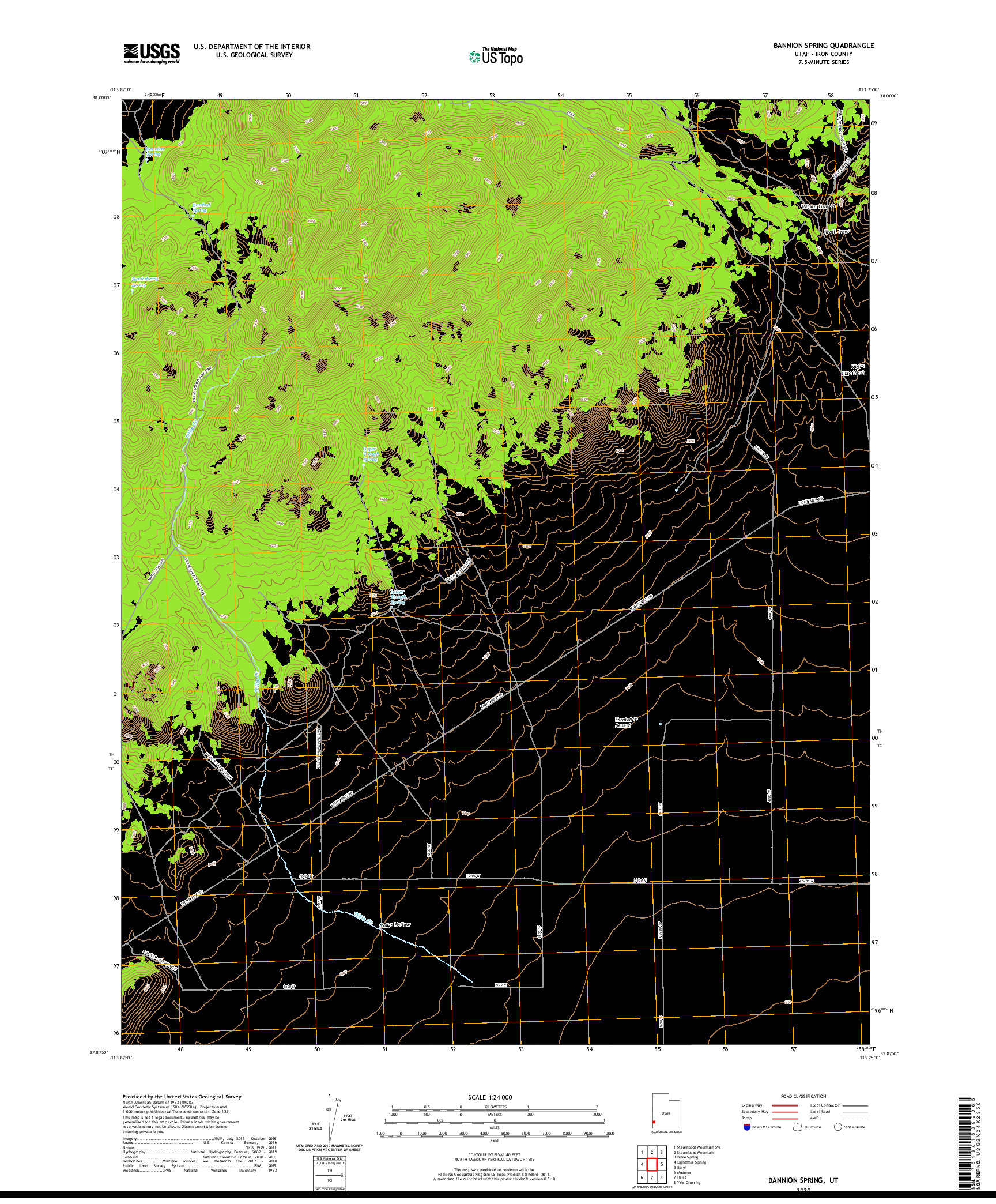 USGS US TOPO 7.5-MINUTE MAP FOR BANNION SPRING, UT 2020