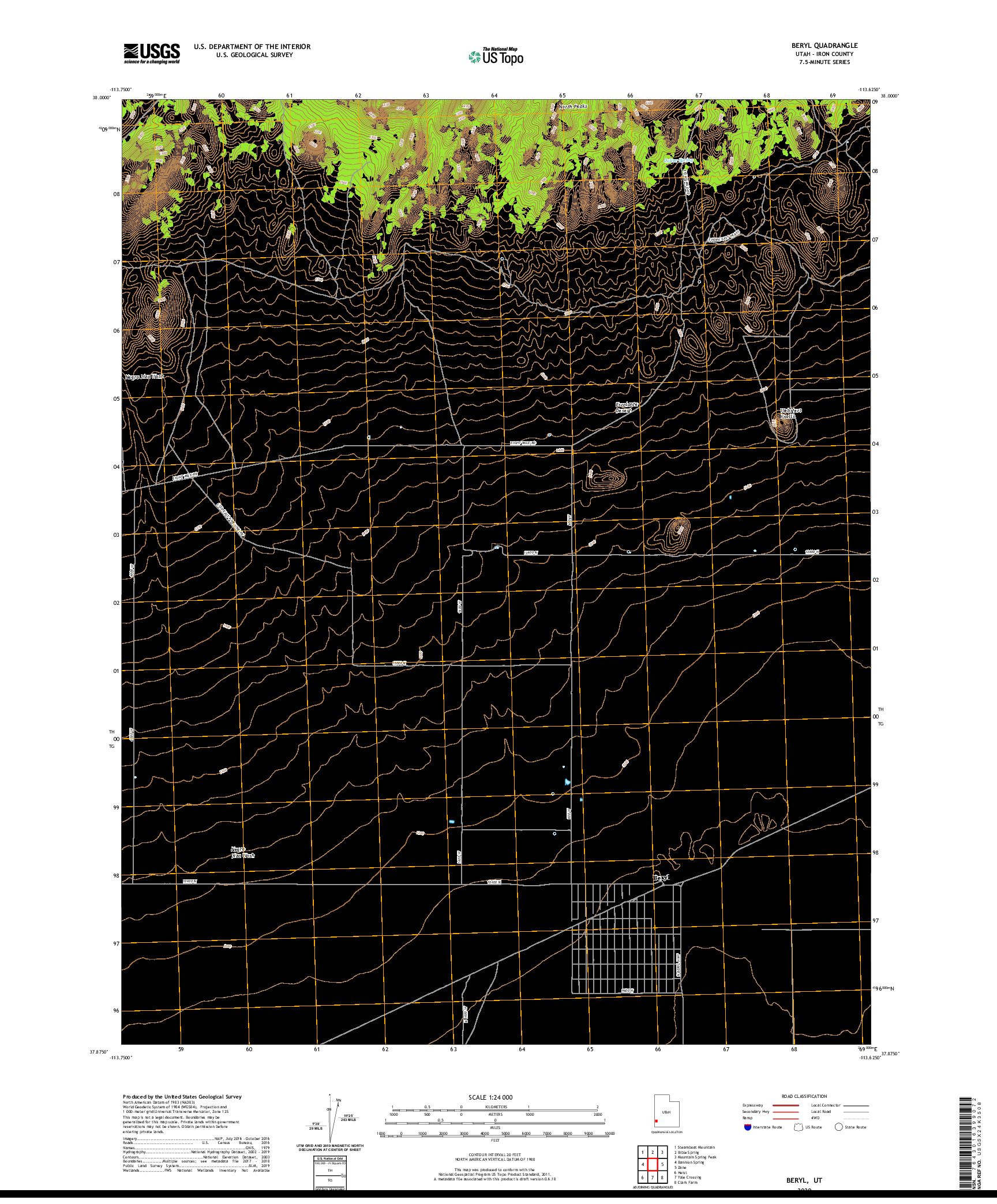 USGS US TOPO 7.5-MINUTE MAP FOR BERYL, UT 2020