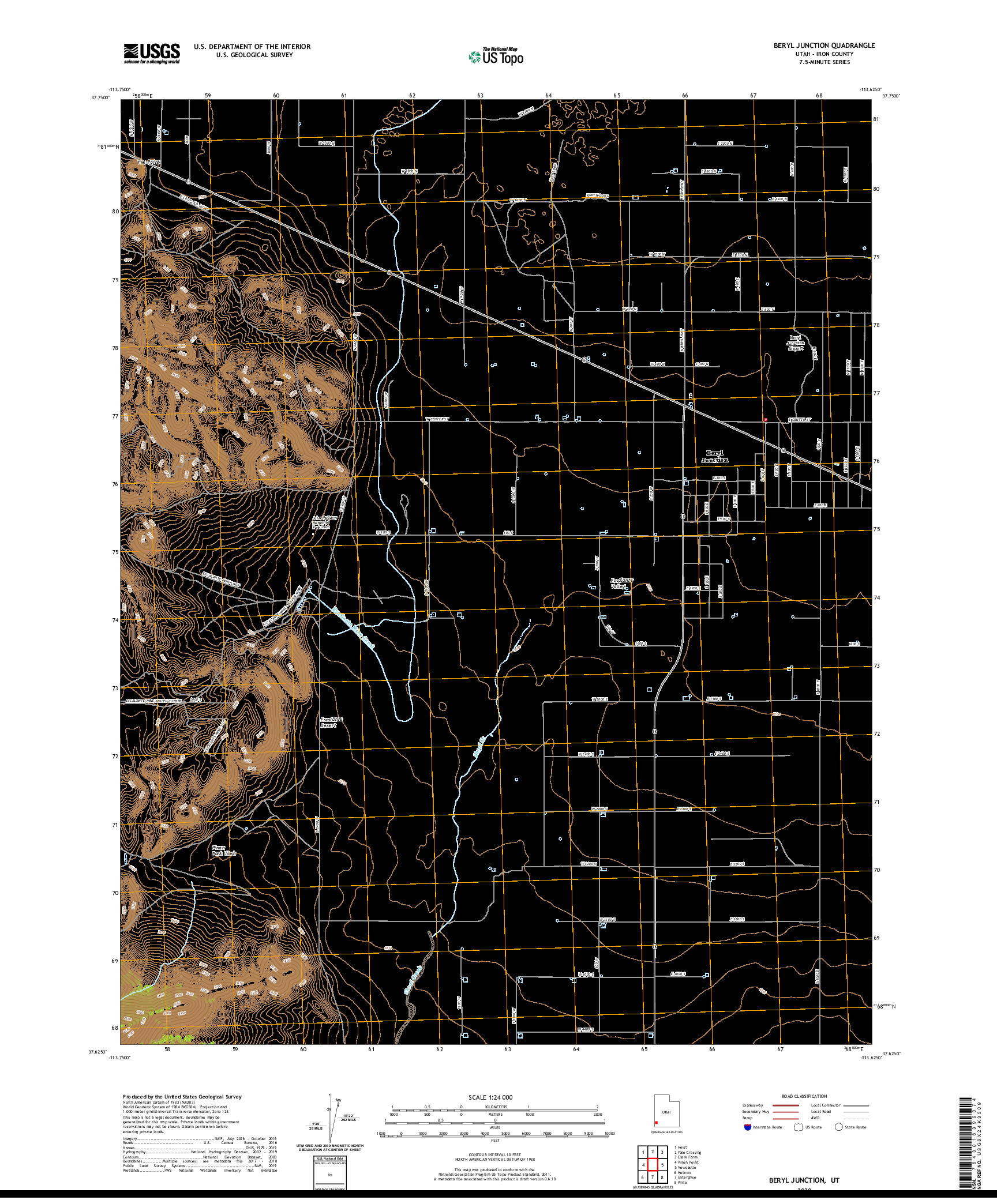USGS US TOPO 7.5-MINUTE MAP FOR BERYL JUNCTION, UT 2020
