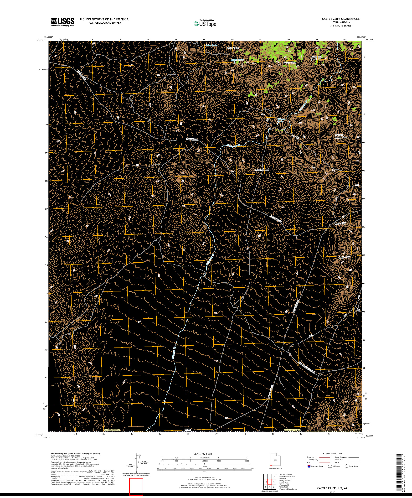 USGS US TOPO 7.5-MINUTE MAP FOR CASTLE CLIFF, UT,AZ 2020