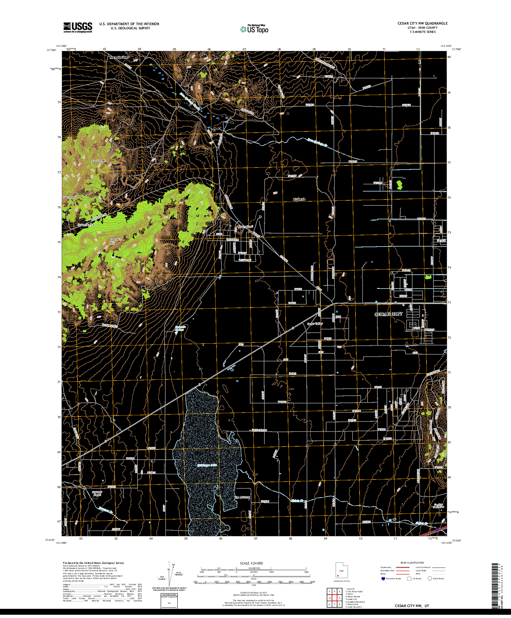 USGS US TOPO 7.5-MINUTE MAP FOR CEDAR CITY NW, UT 2020