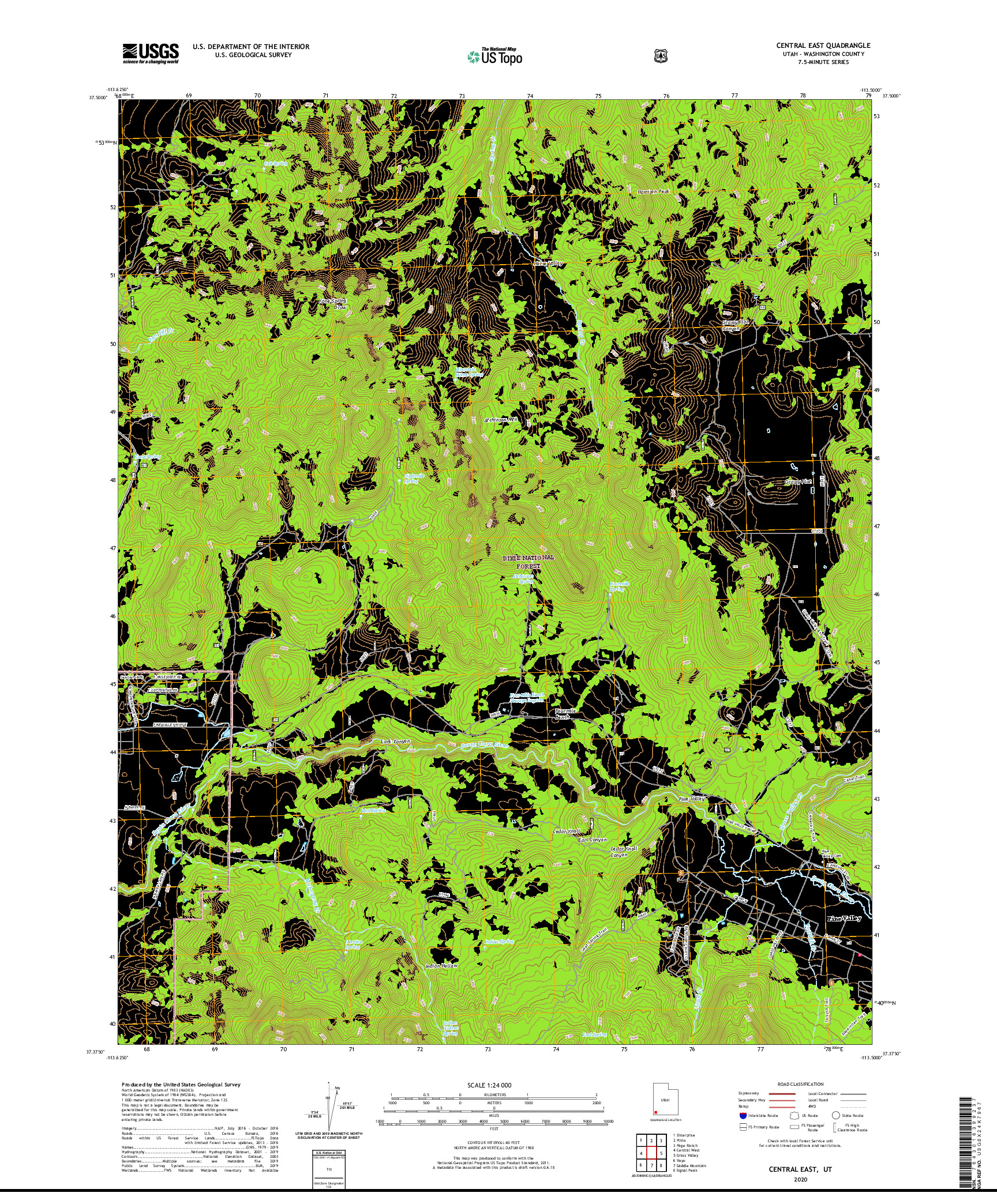 USGS US TOPO 7.5-MINUTE MAP FOR CENTRAL EAST, UT 2020