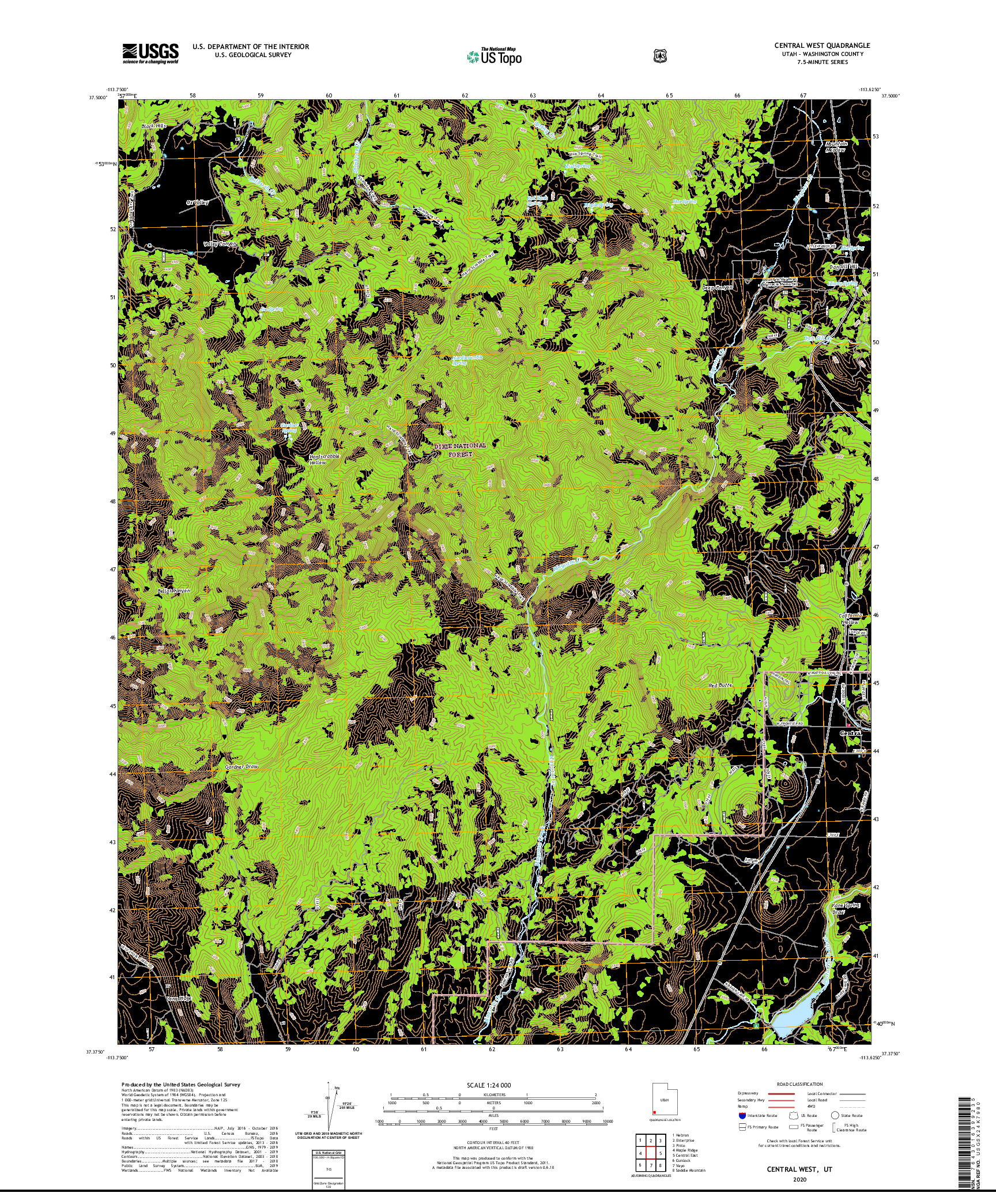 USGS US TOPO 7.5-MINUTE MAP FOR CENTRAL WEST, UT 2020