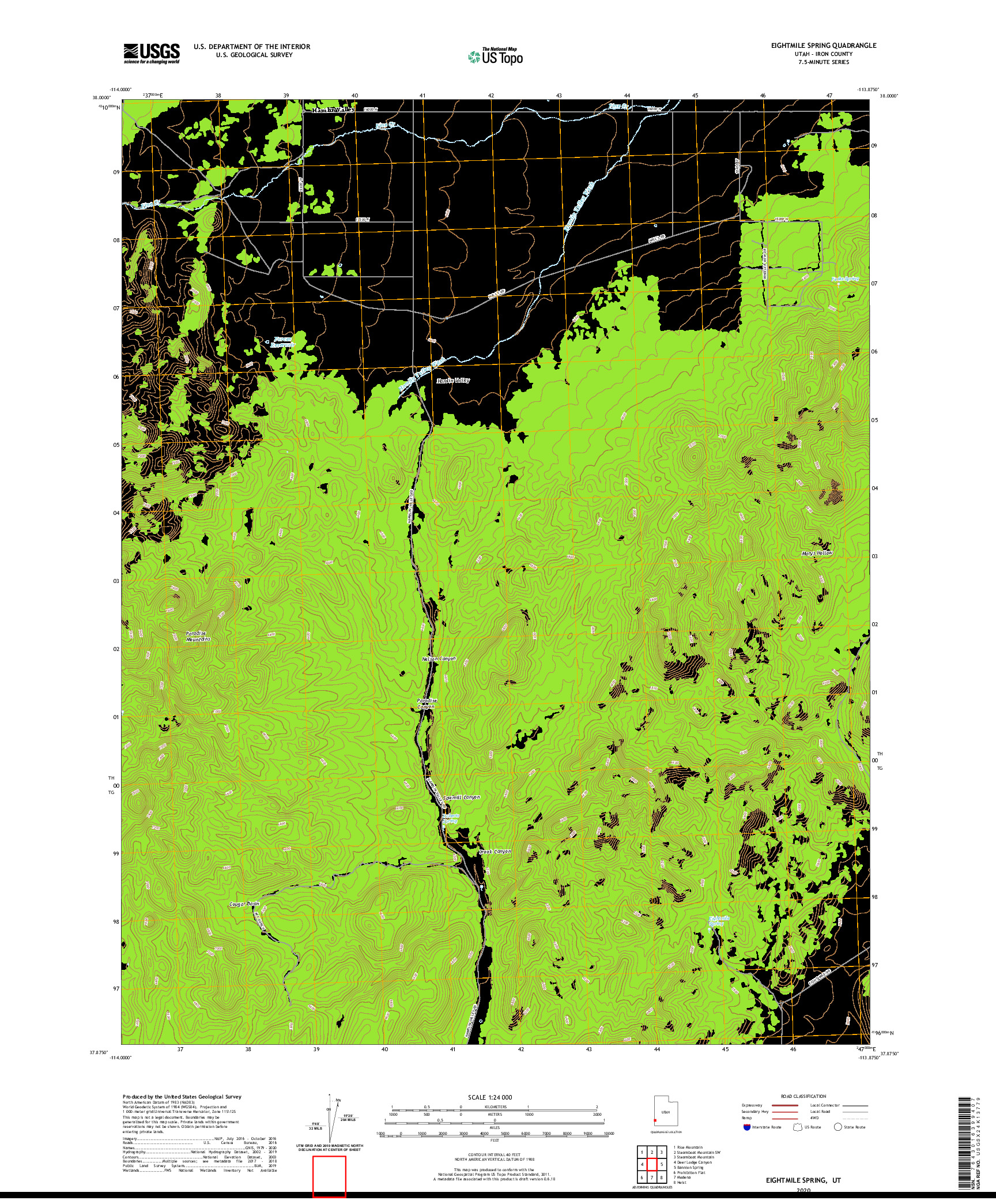 USGS US TOPO 7.5-MINUTE MAP FOR EIGHTMILE SPRING, UT 2020