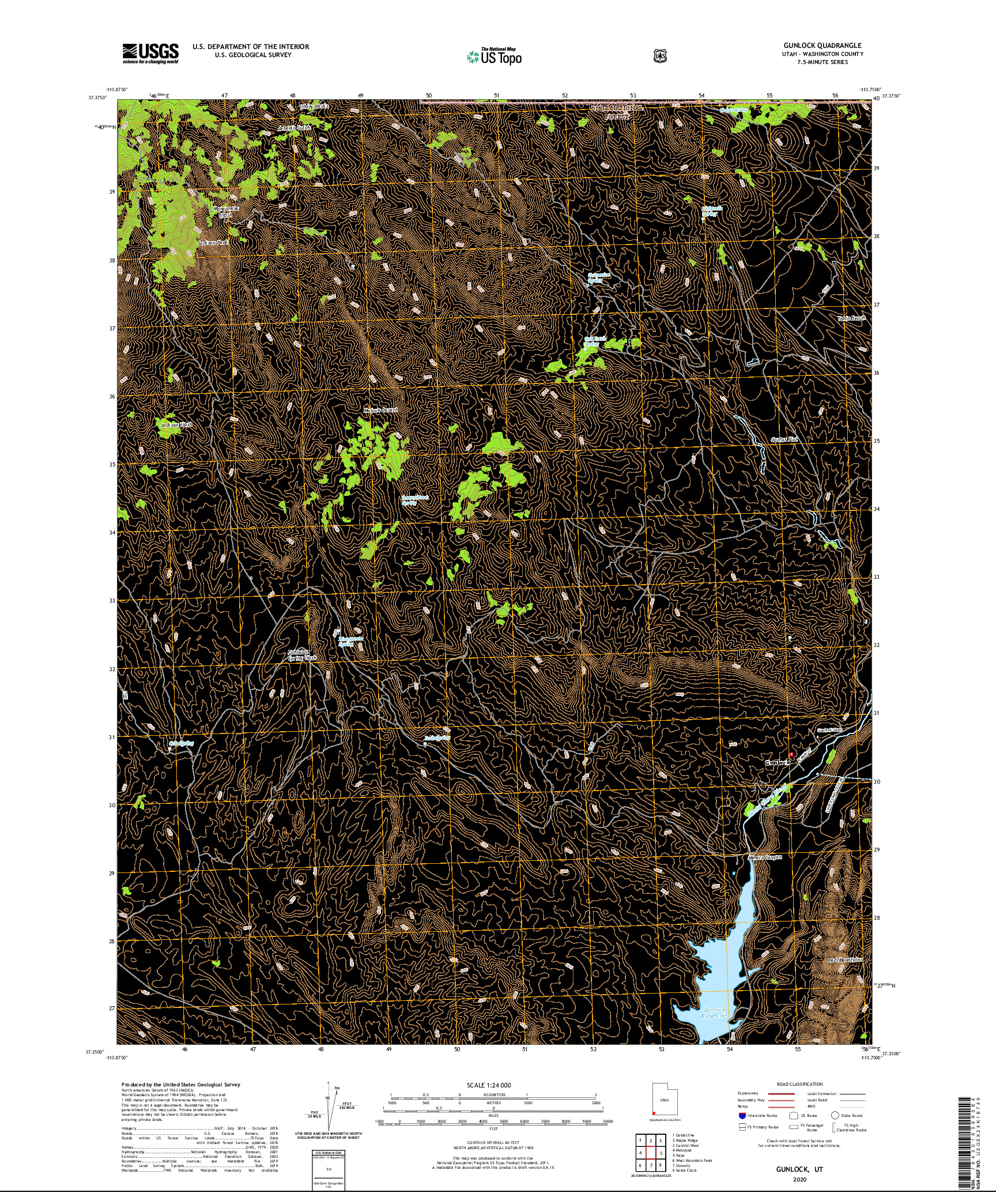 USGS US TOPO 7.5-MINUTE MAP FOR GUNLOCK, UT 2020