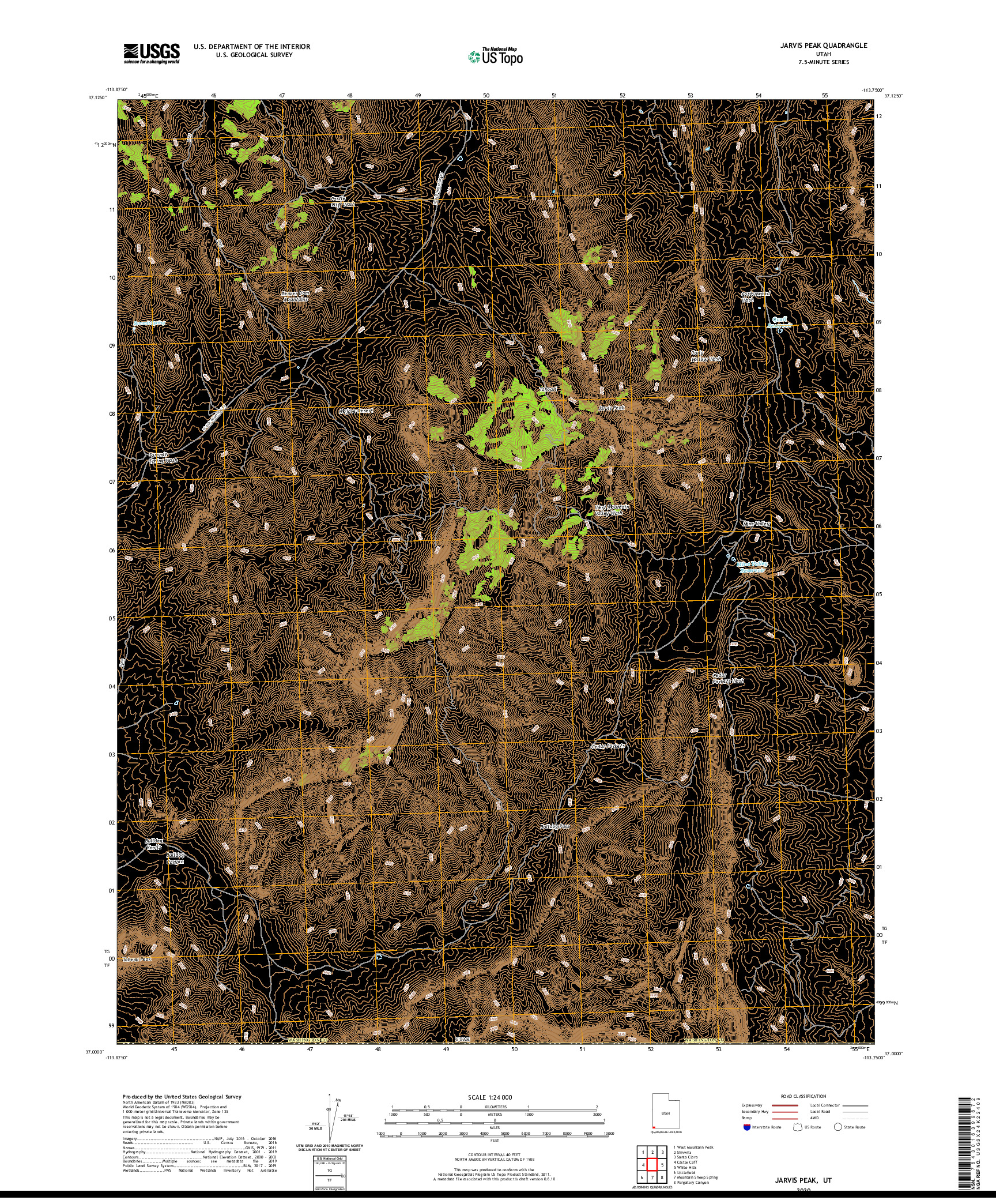 USGS US TOPO 7.5-MINUTE MAP FOR JARVIS PEAK, UT 2020