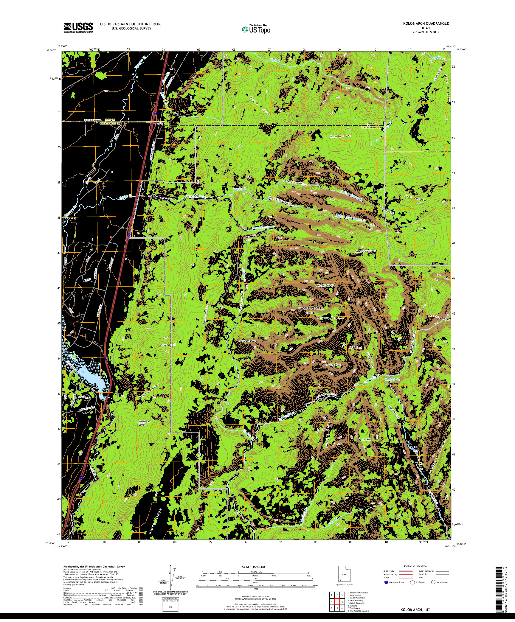 USGS US TOPO 7.5-MINUTE MAP FOR KOLOB ARCH, UT 2020
