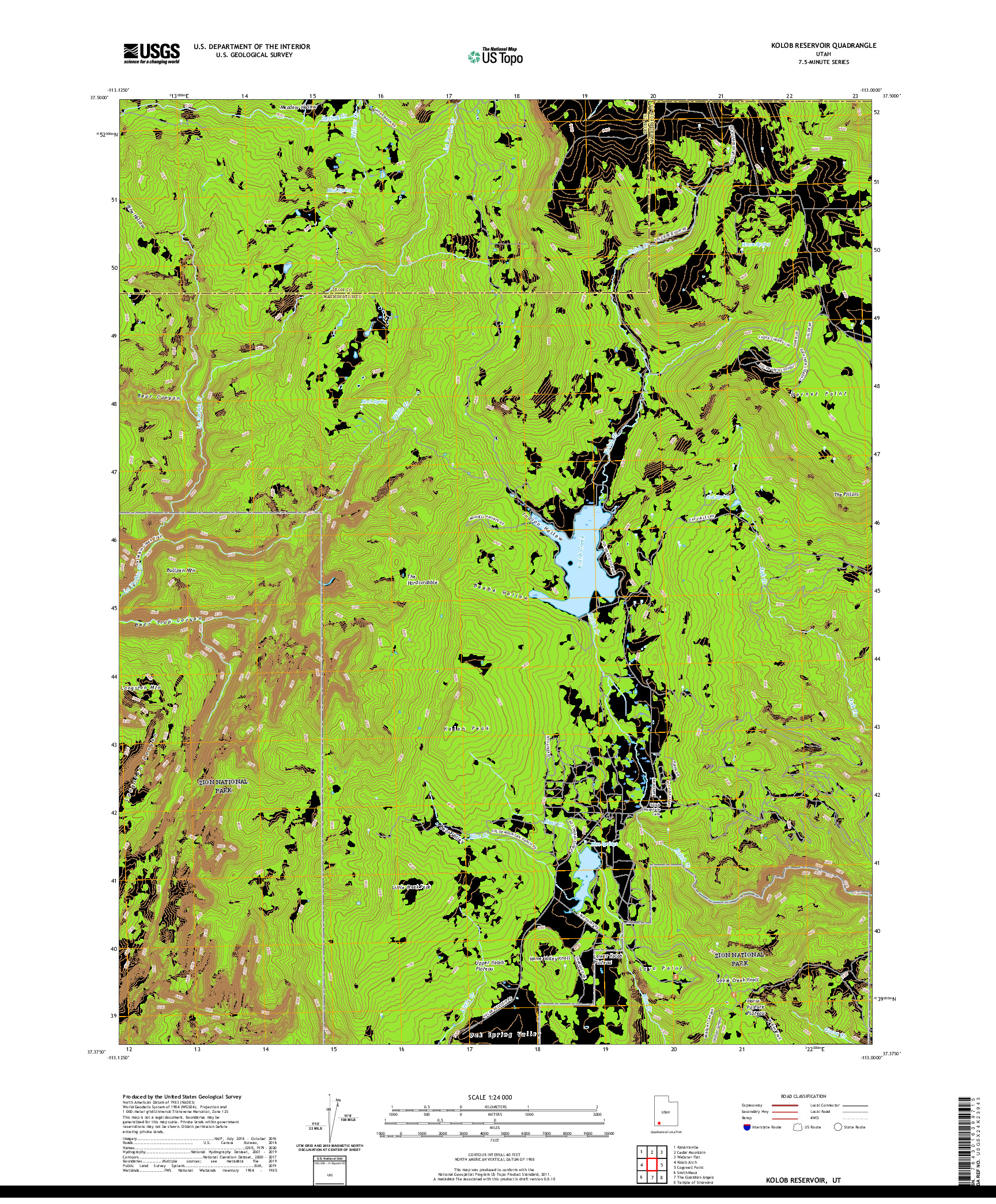 USGS US TOPO 7.5-MINUTE MAP FOR KOLOB RESERVOIR, UT 2020