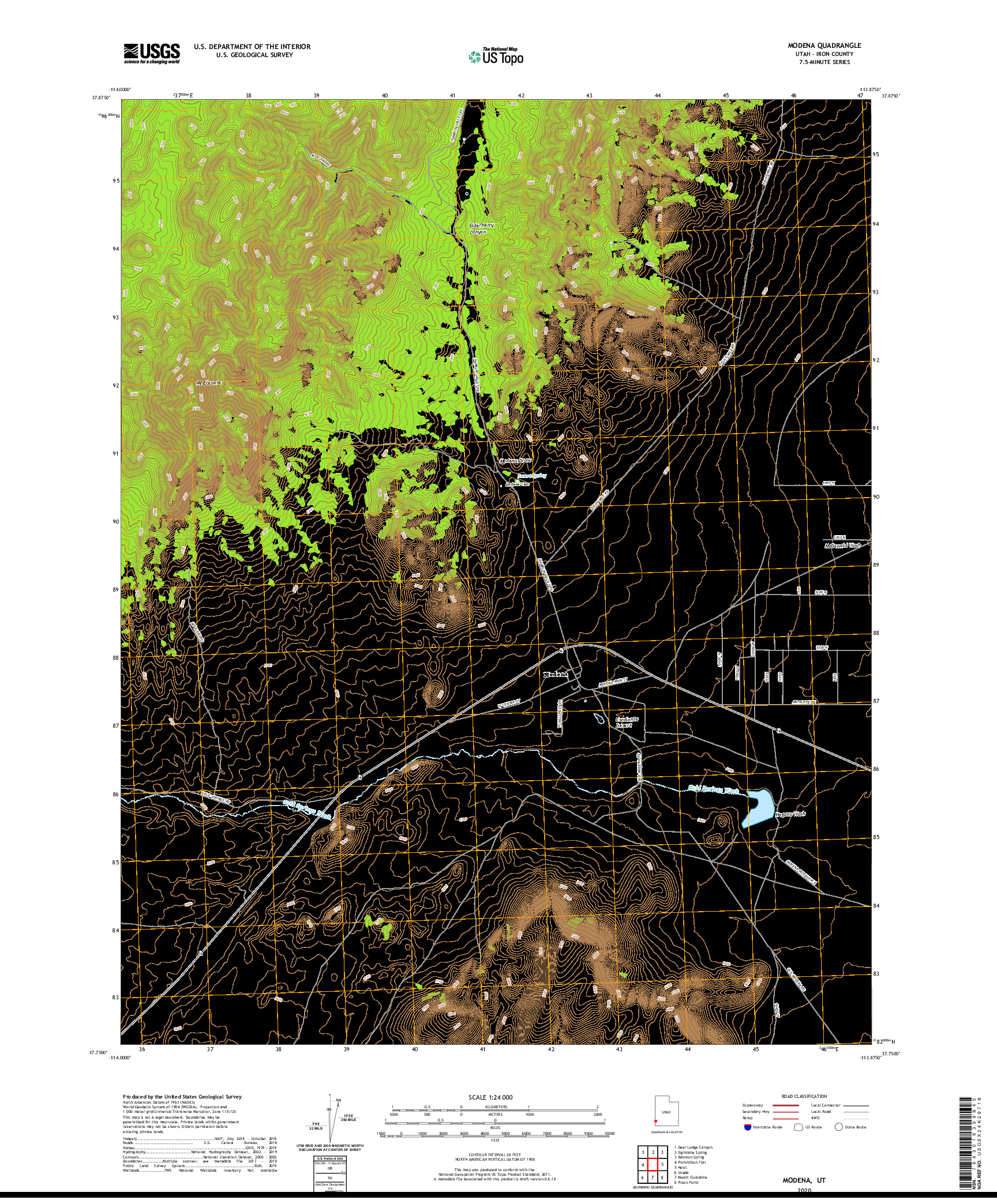 USGS US TOPO 7.5-MINUTE MAP FOR MODENA, UT 2020