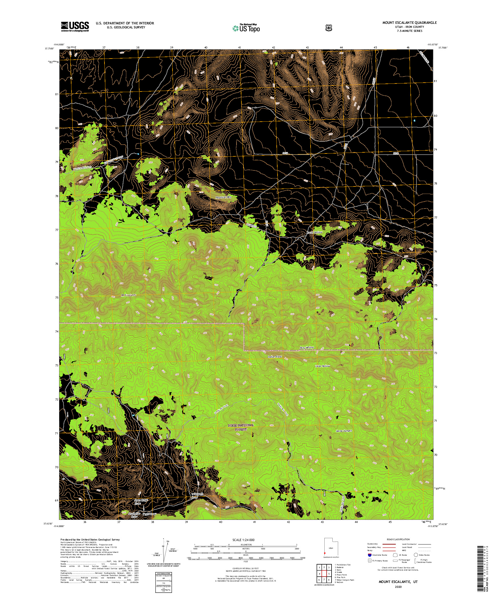 USGS US TOPO 7.5-MINUTE MAP FOR MOUNT ESCALANTE, UT 2020