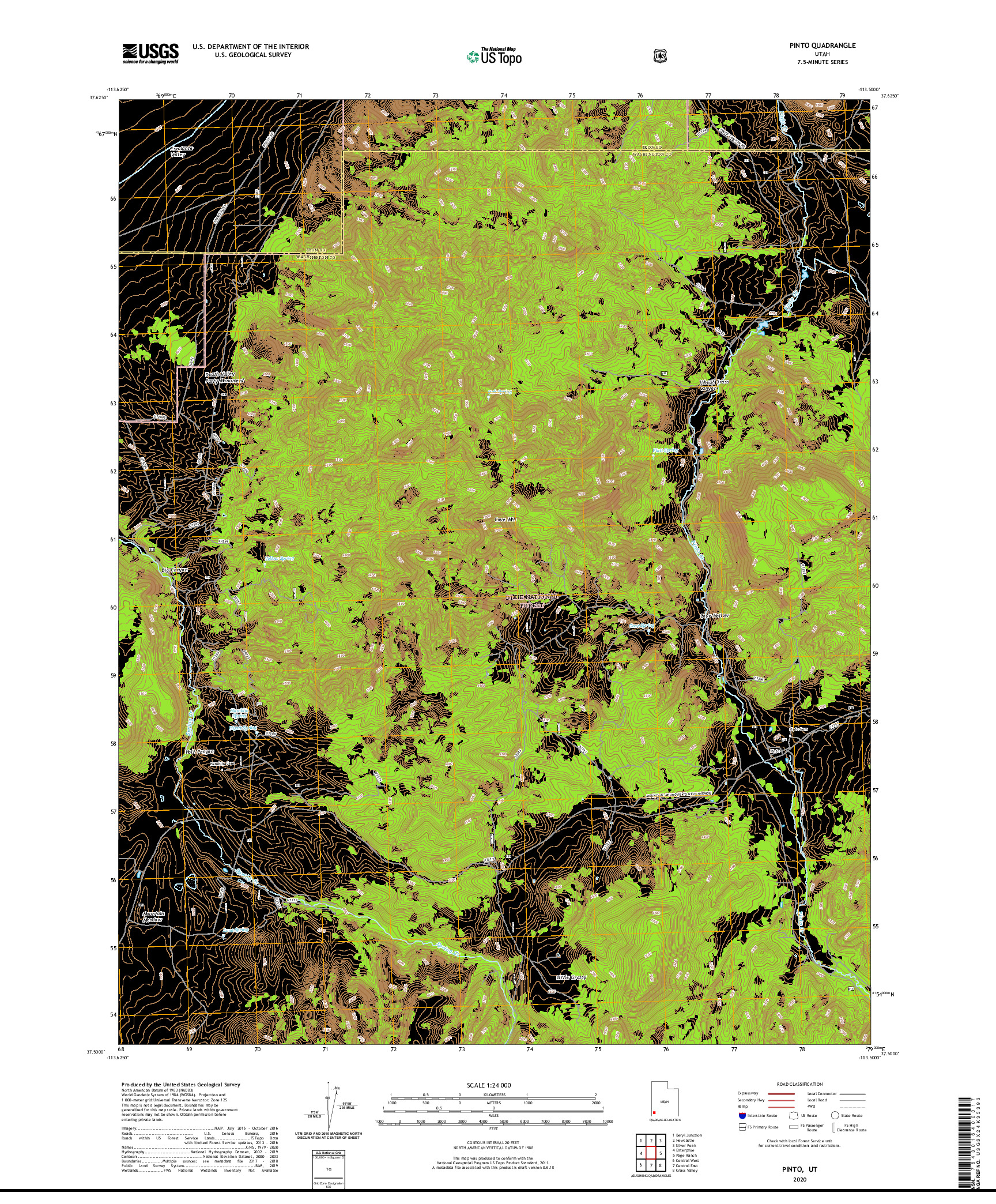 USGS US TOPO 7.5-MINUTE MAP FOR PINTO, UT 2020