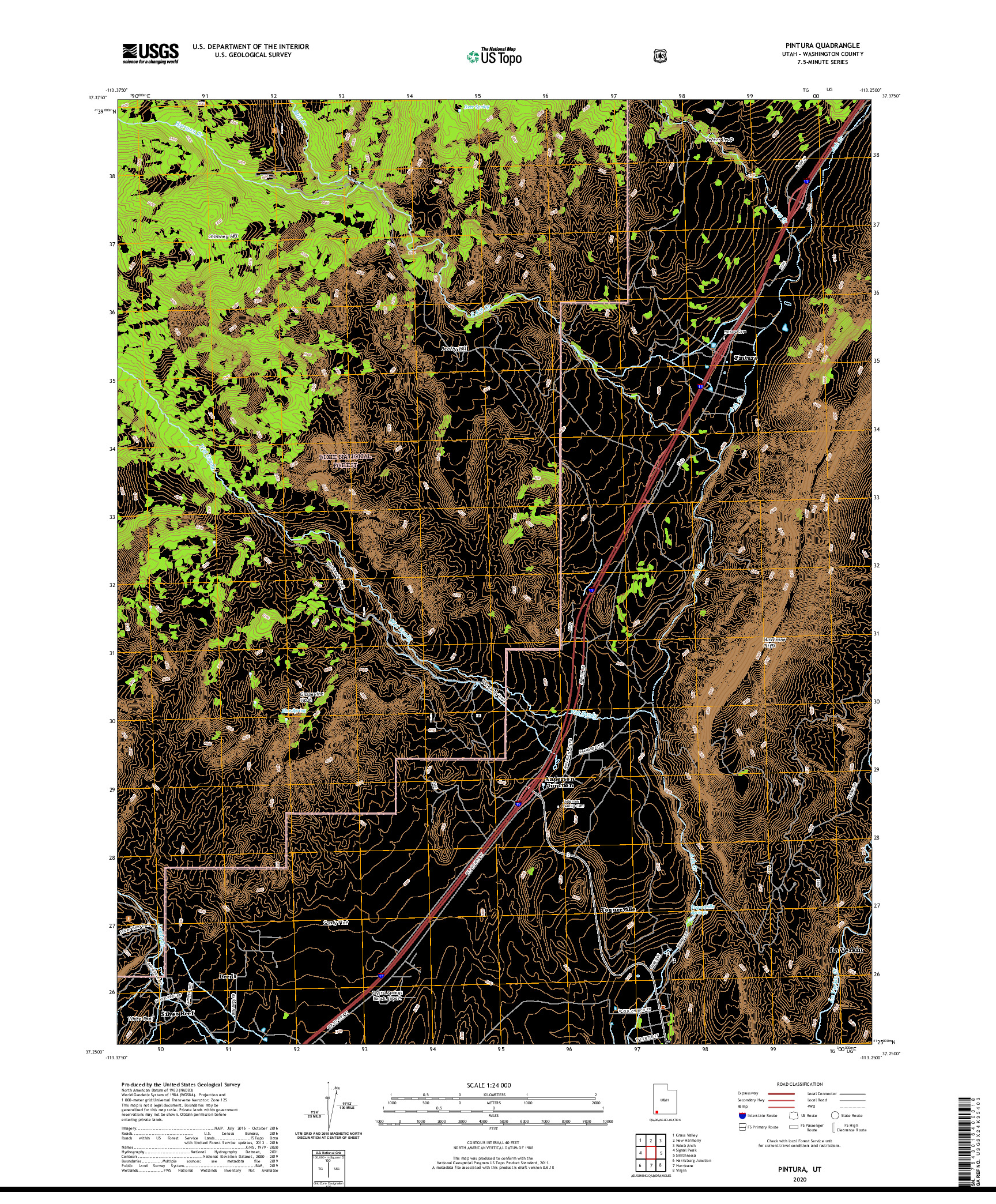 USGS US TOPO 7.5-MINUTE MAP FOR PINTURA, UT 2020