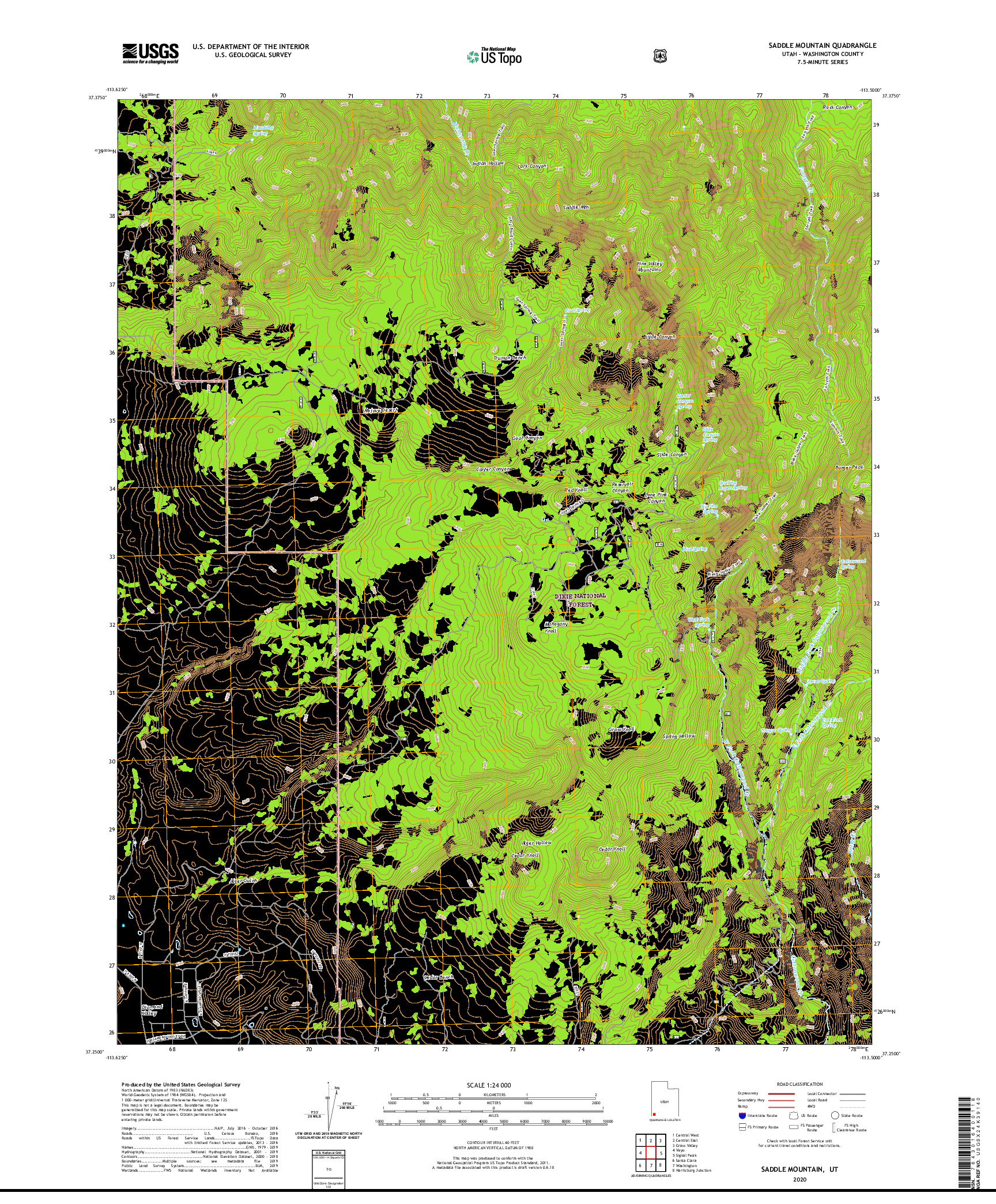 USGS US TOPO 7.5-MINUTE MAP FOR SADDLE MOUNTAIN, UT 2020