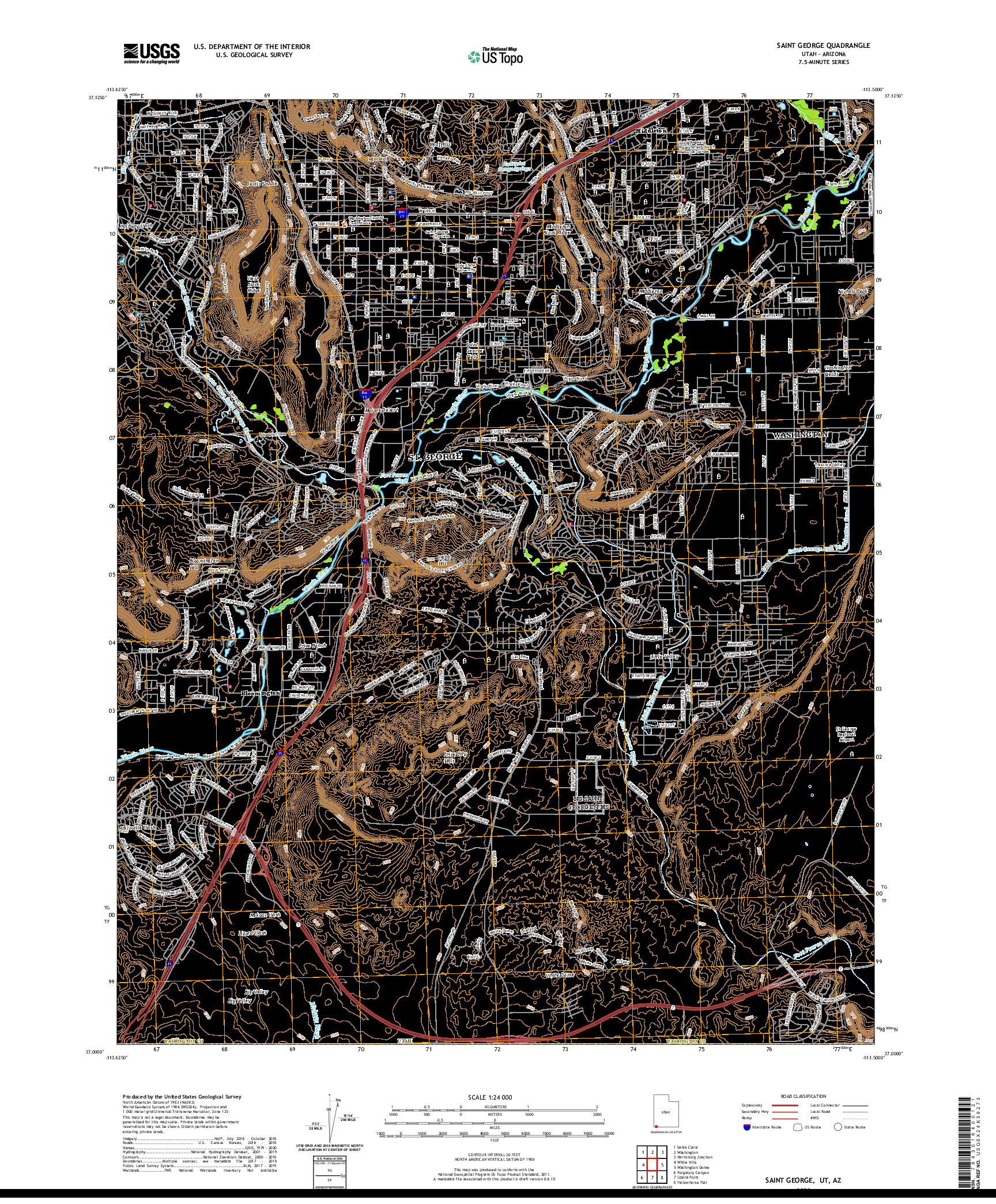 USGS US TOPO 7.5-MINUTE MAP FOR SAINT GEORGE, UT,AZ 2020