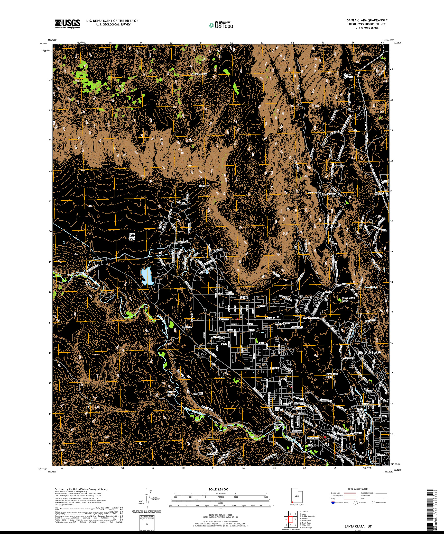 USGS US TOPO 7.5-MINUTE MAP FOR SANTA CLARA, UT 2020