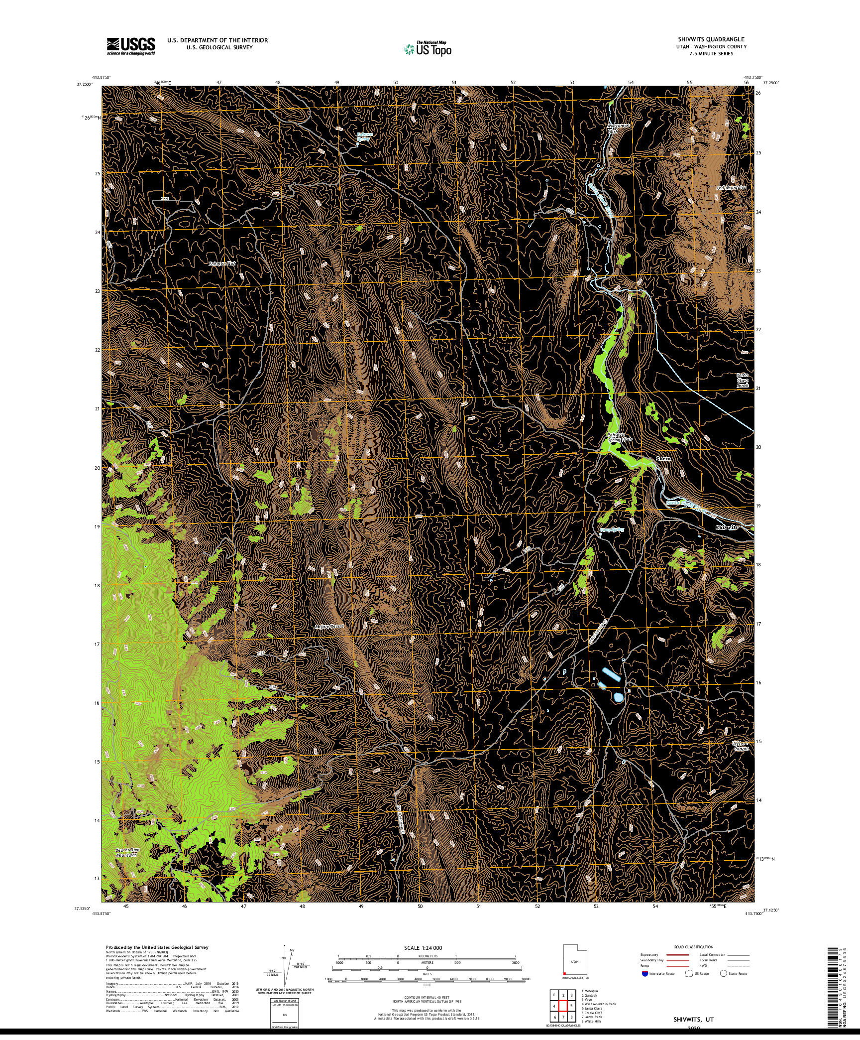 USGS US TOPO 7.5-MINUTE MAP FOR SHIVWITS, UT 2020