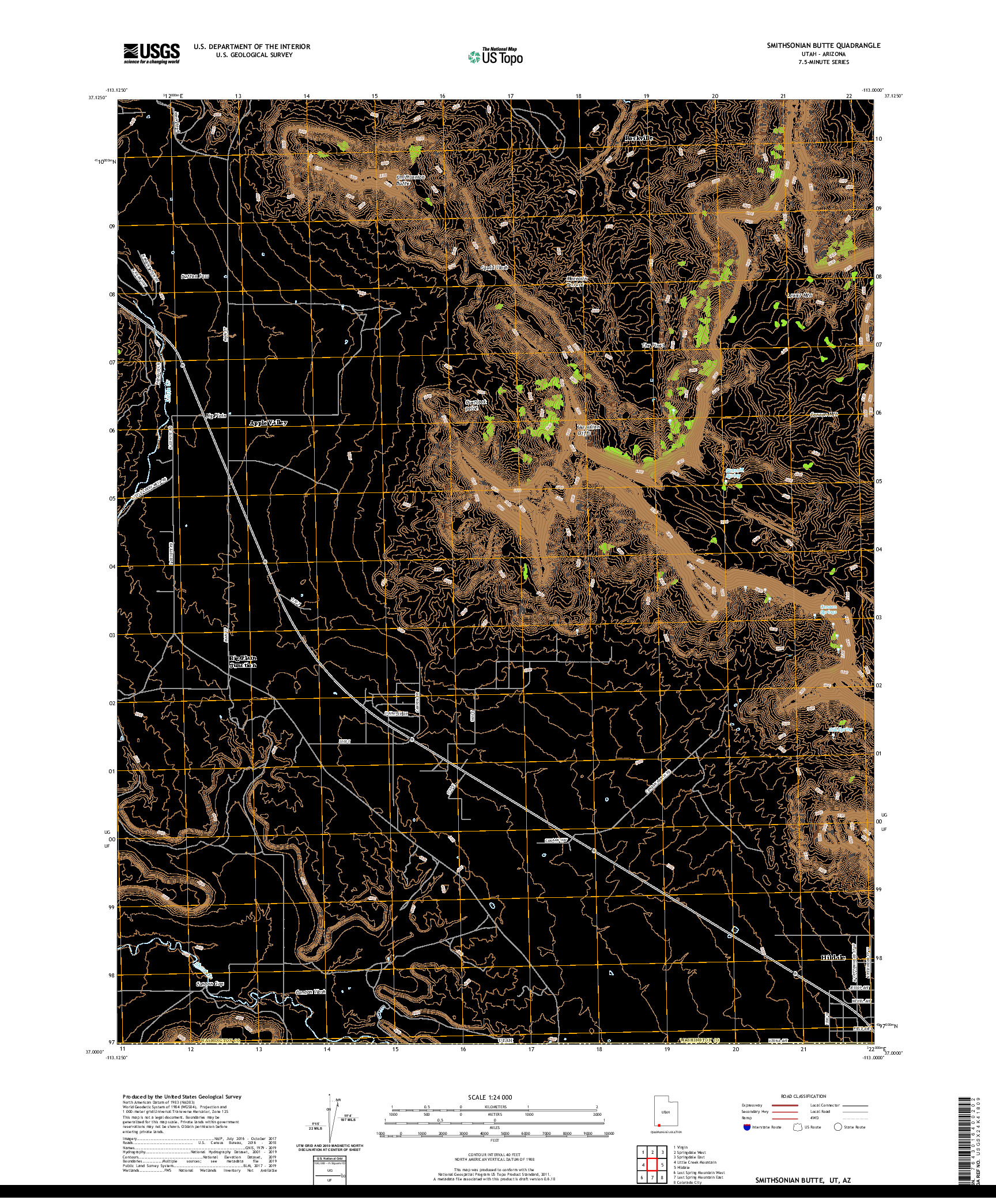 USGS US TOPO 7.5-MINUTE MAP FOR SMITHSONIAN BUTTE, UT,AZ 2020