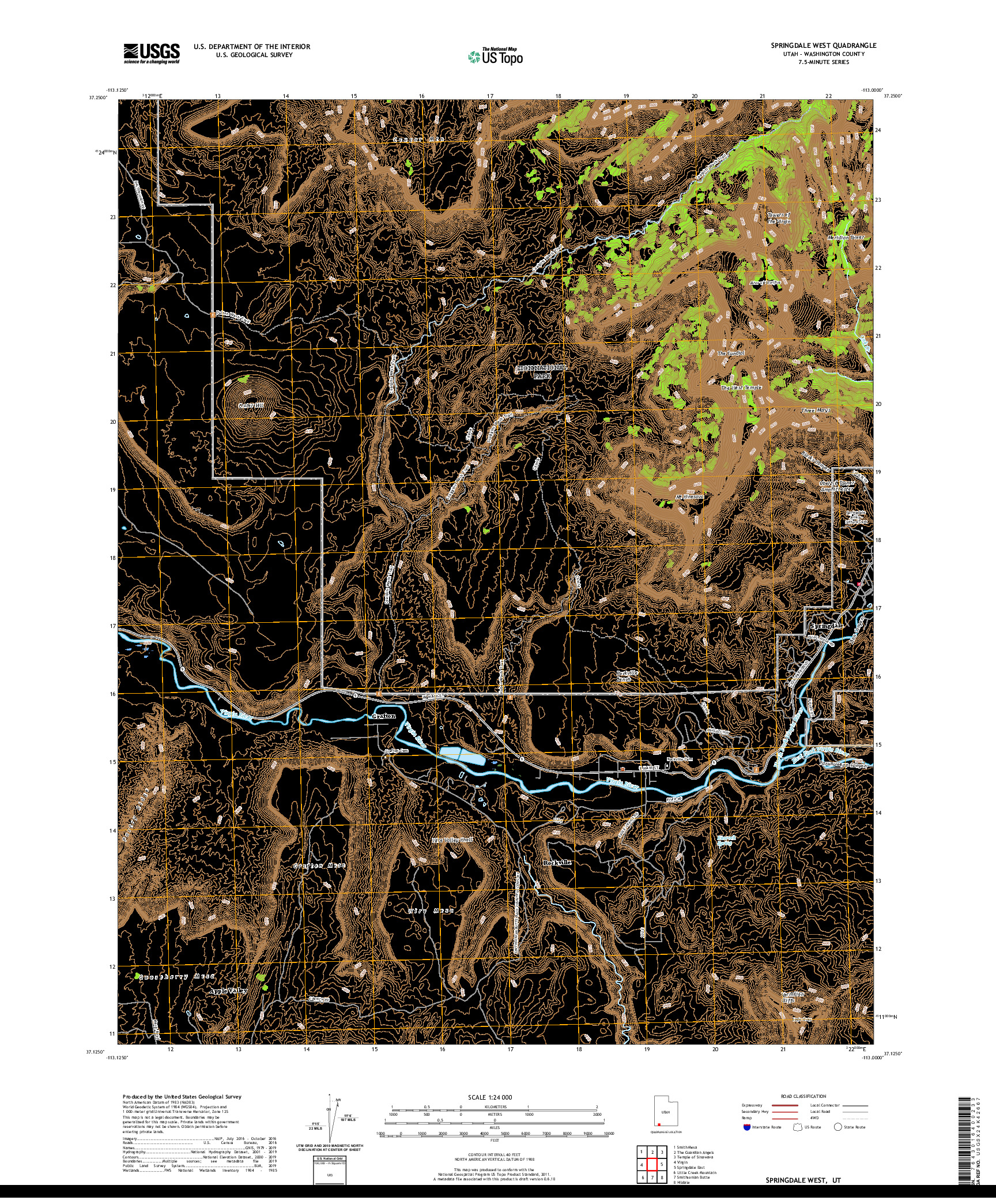 USGS US TOPO 7.5-MINUTE MAP FOR SPRINGDALE WEST, UT 2020