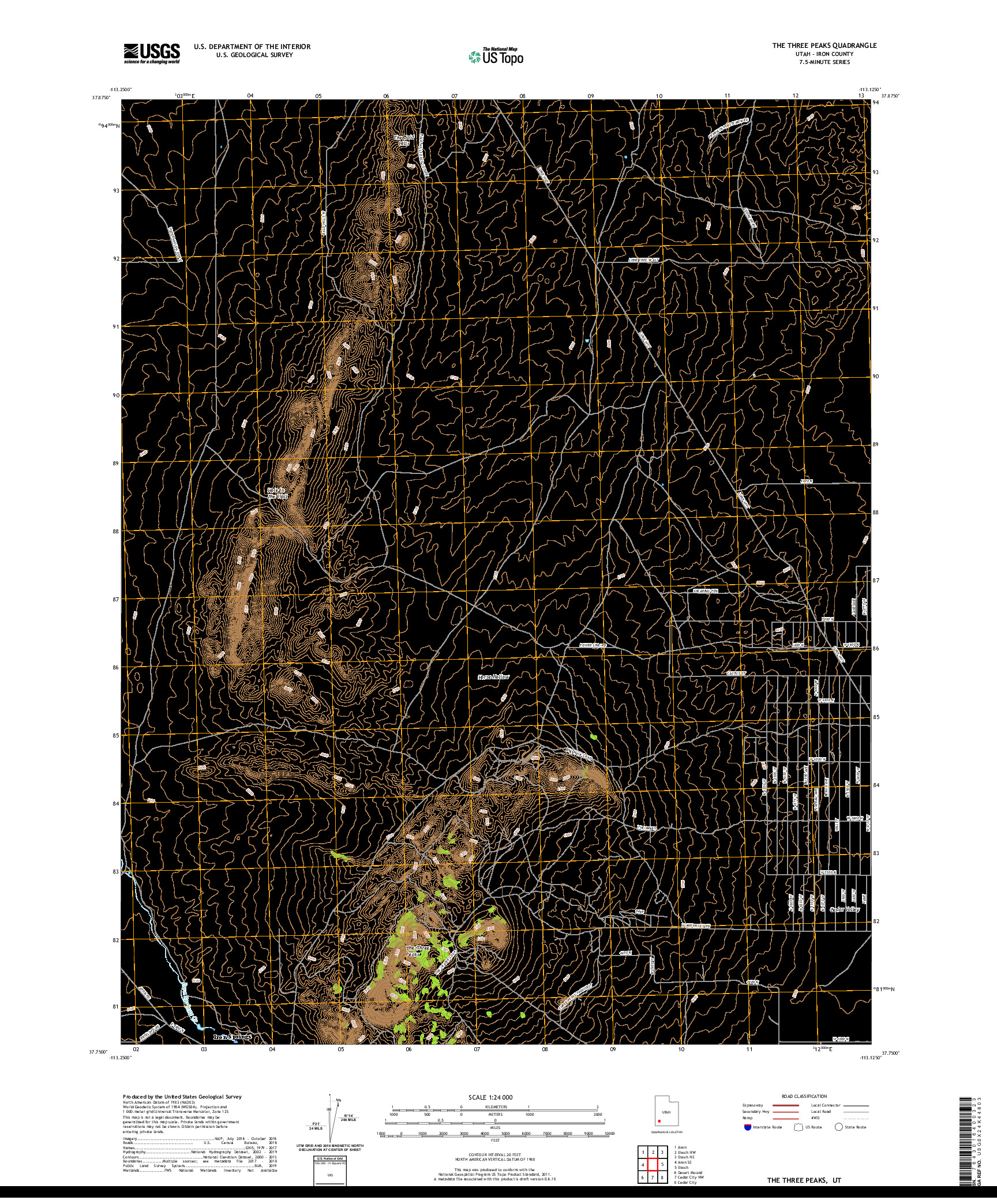 USGS US TOPO 7.5-MINUTE MAP FOR THE THREE PEAKS, UT 2020