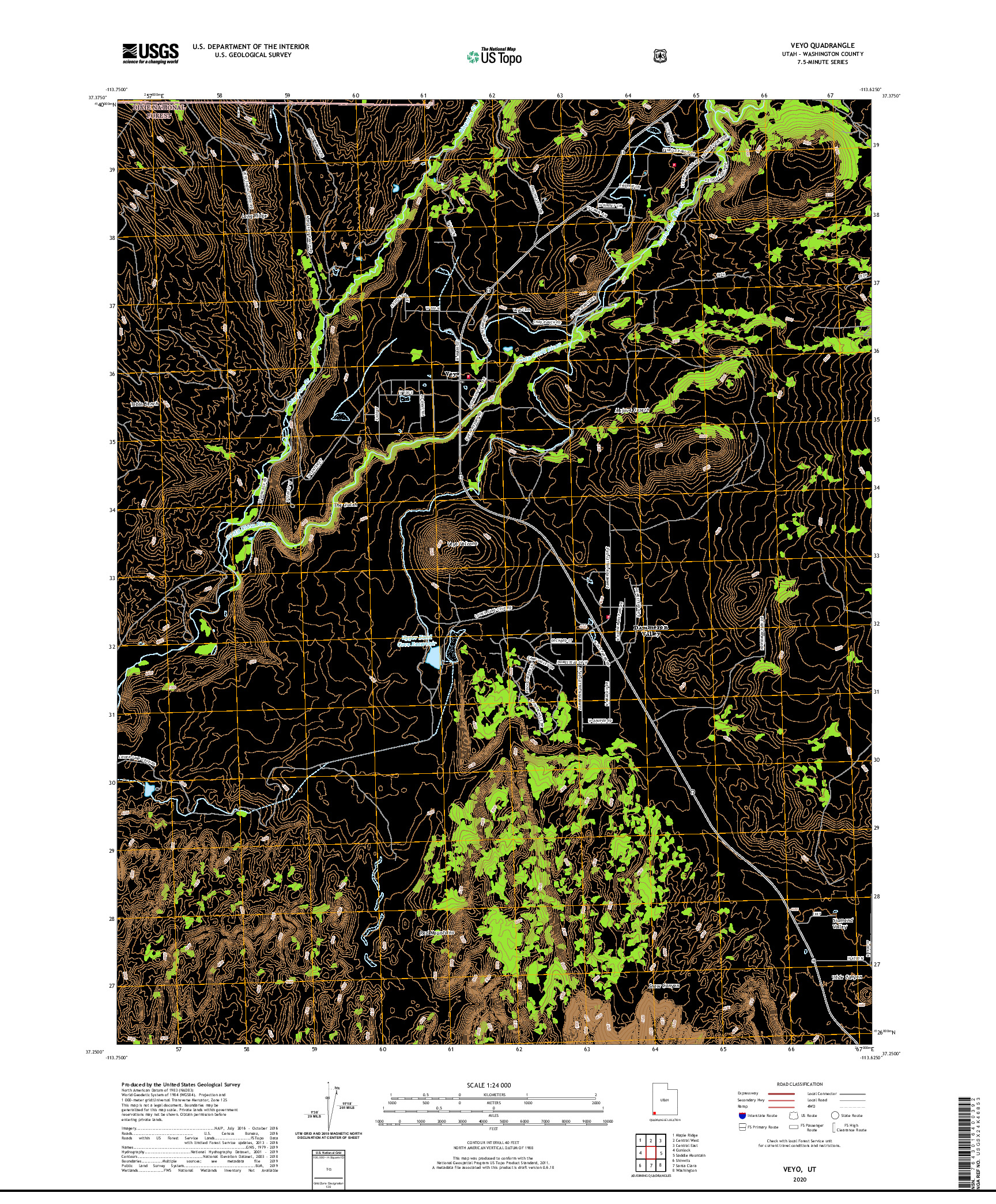 USGS US TOPO 7.5-MINUTE MAP FOR VEYO, UT 2020