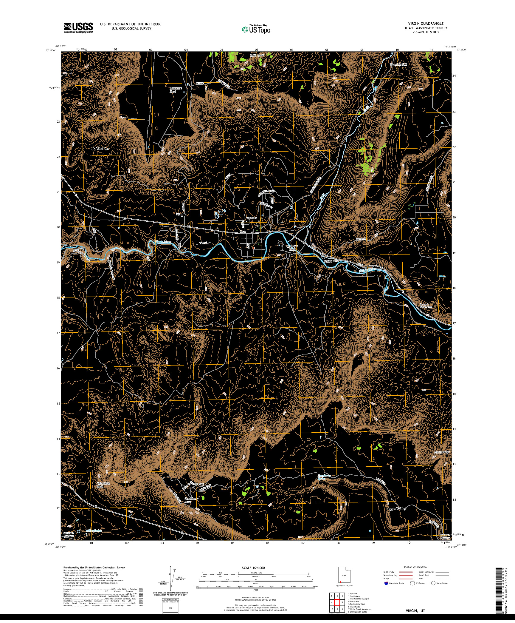 USGS US TOPO 7.5-MINUTE MAP FOR VIRGIN, UT 2020