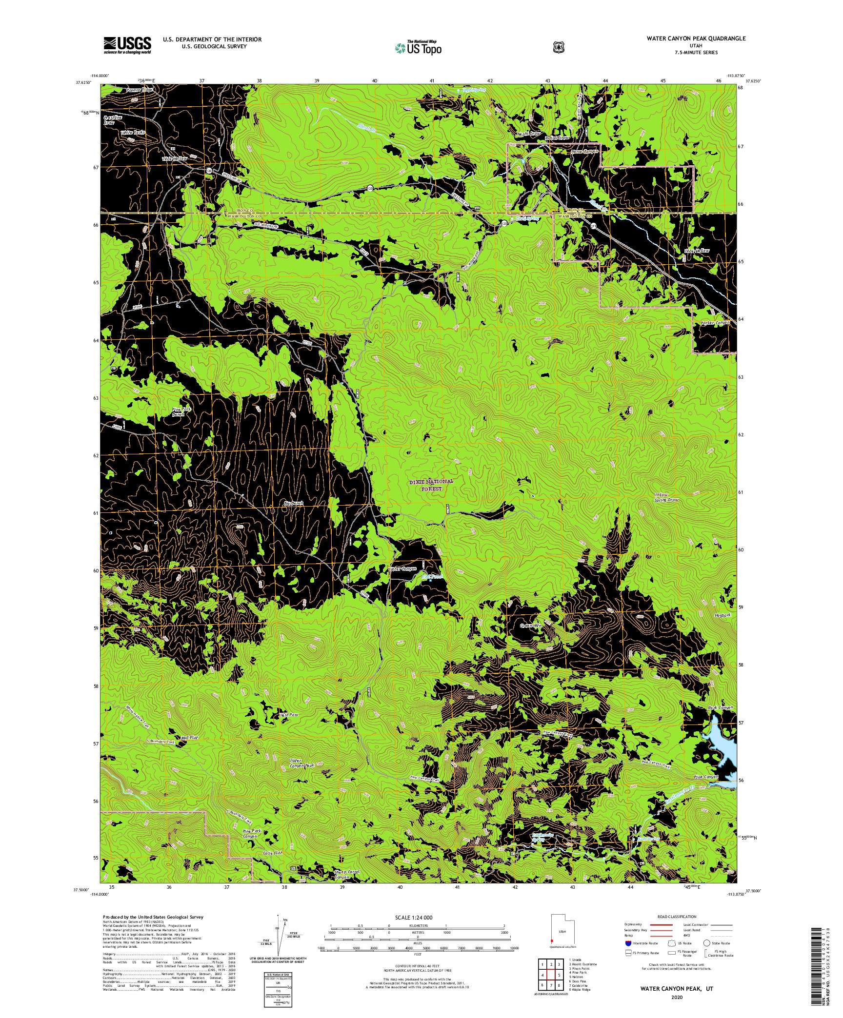 USGS US TOPO 7.5-MINUTE MAP FOR WATER CANYON PEAK, UT 2020