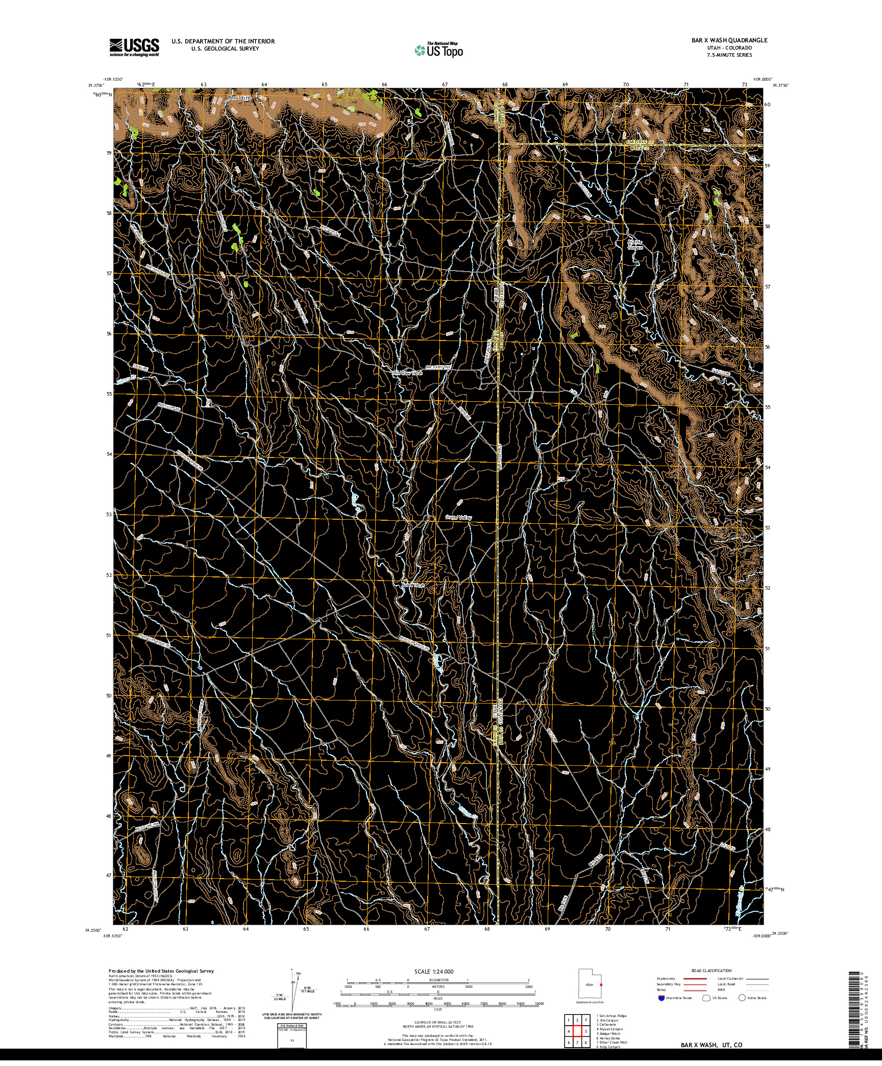 USGS US TOPO 7.5-MINUTE MAP FOR BAR X WASH, UT,CO 2020