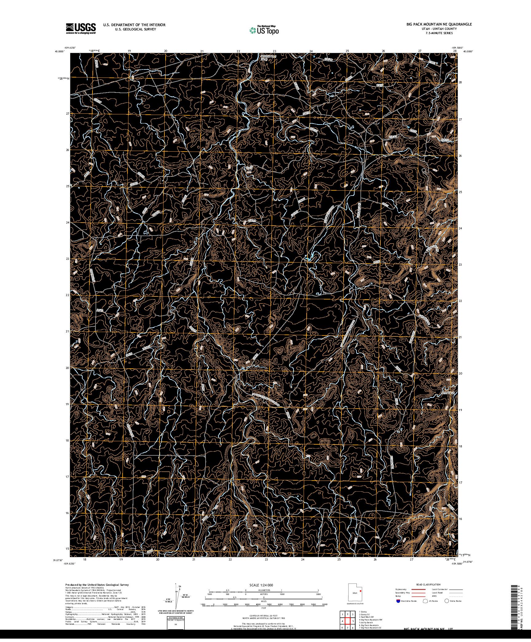 USGS US TOPO 7.5-MINUTE MAP FOR BIG PACK MOUNTAIN NE, UT 2020