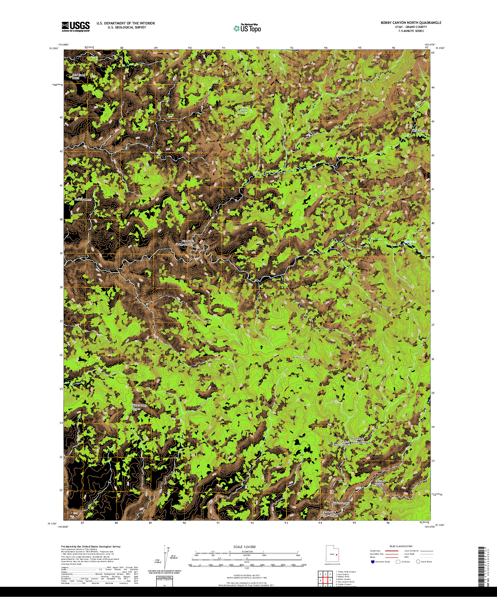 USGS US TOPO 7.5-MINUTE MAP FOR BOBBY CANYON NORTH, UT 2020