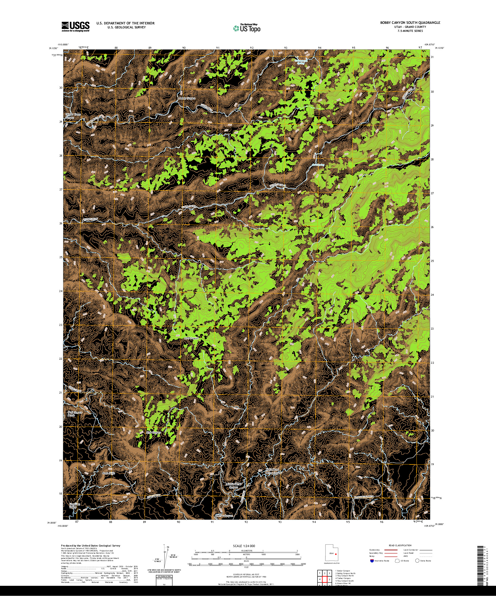 USGS US TOPO 7.5-MINUTE MAP FOR BOBBY CANYON SOUTH, UT 2020