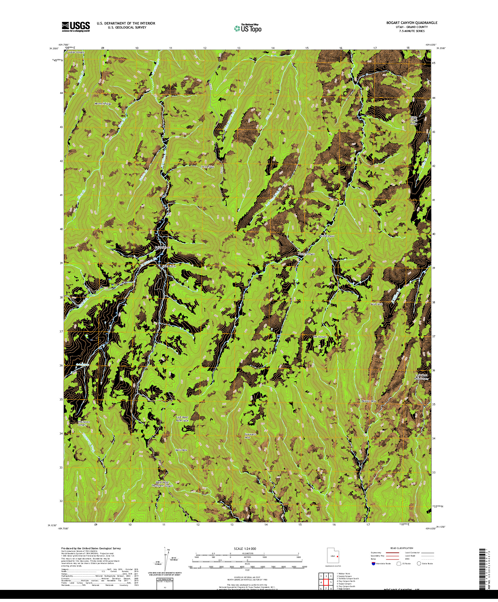 USGS US TOPO 7.5-MINUTE MAP FOR BOGART CANYON, UT 2020