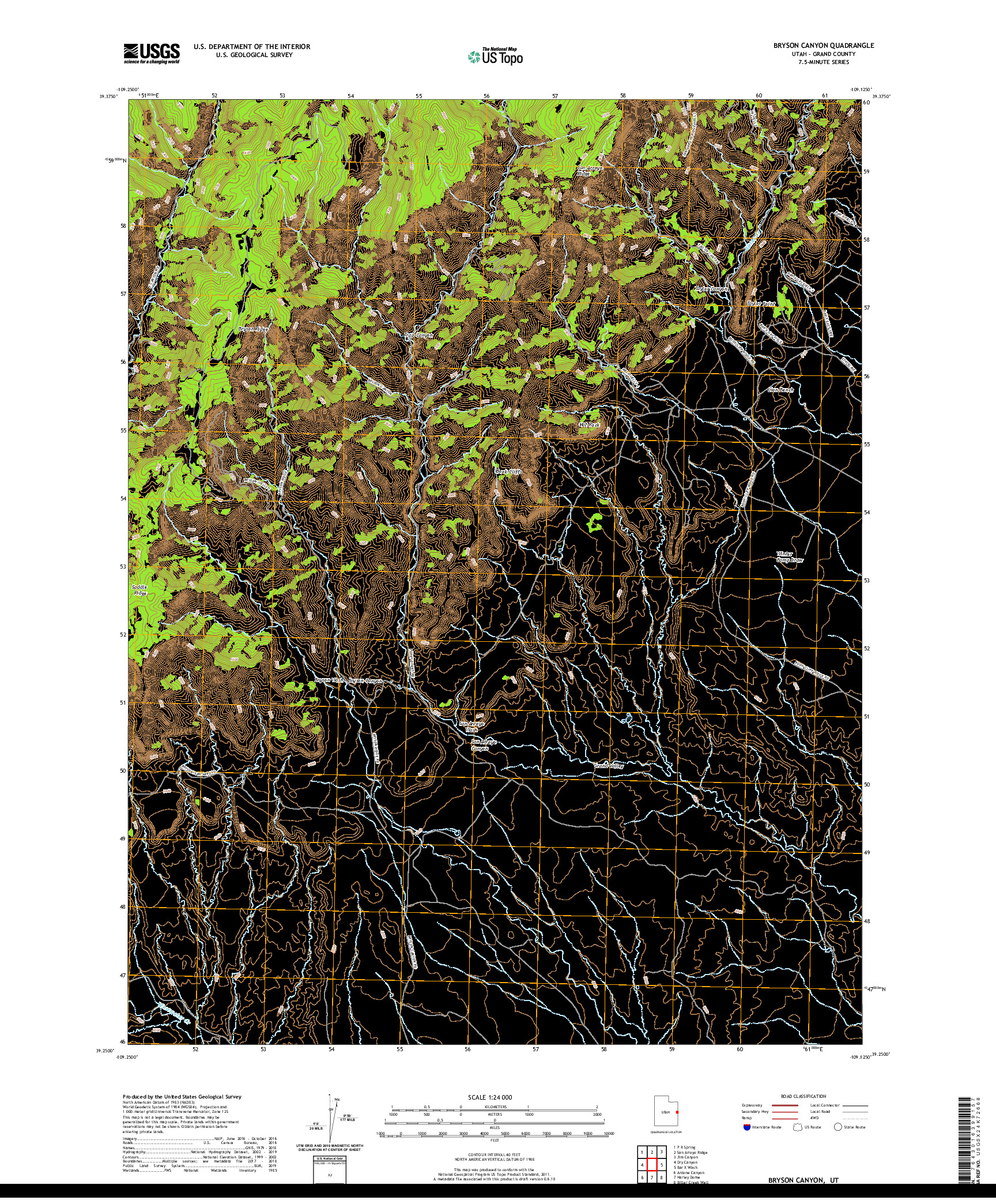 USGS US TOPO 7.5-MINUTE MAP FOR BRYSON CANYON, UT 2020