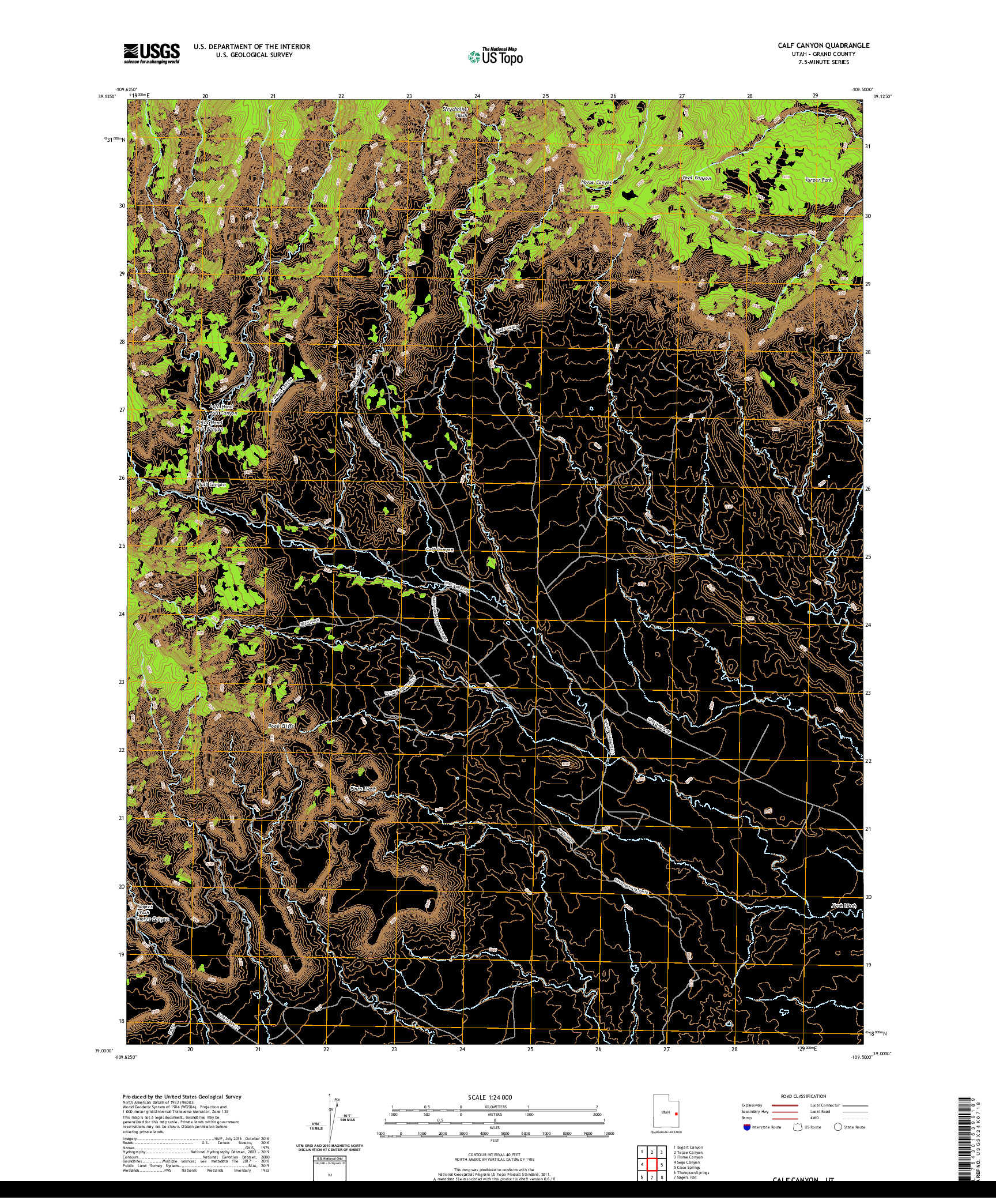 USGS US TOPO 7.5-MINUTE MAP FOR CALF CANYON, UT 2020