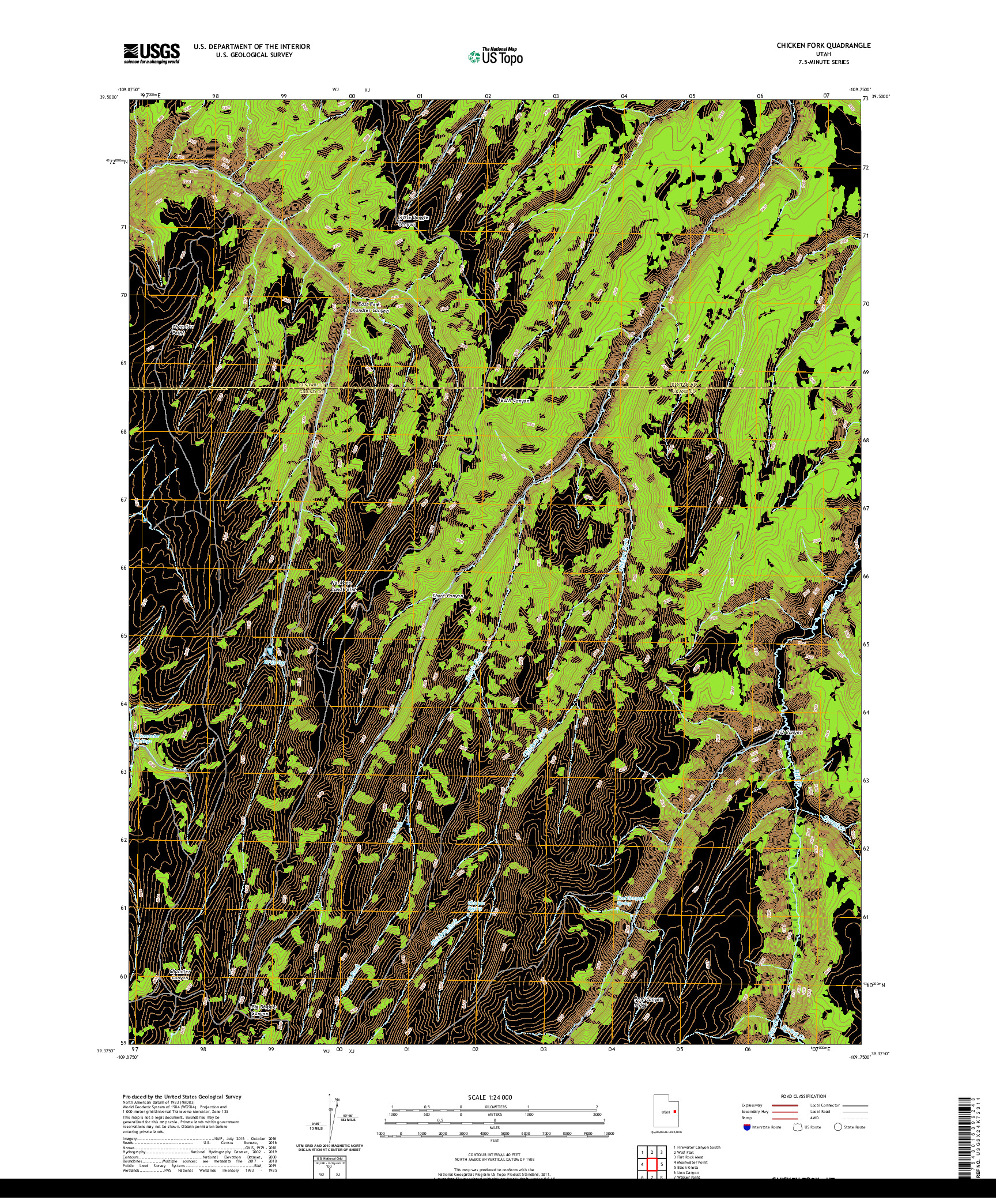 USGS US TOPO 7.5-MINUTE MAP FOR CHICKEN FORK, UT 2020