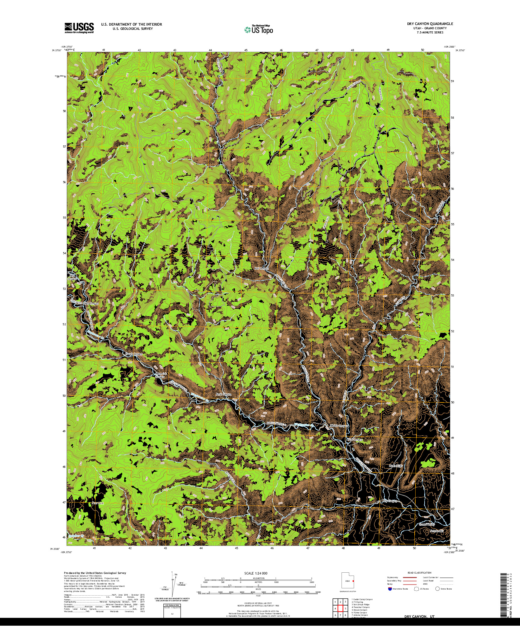 USGS US TOPO 7.5-MINUTE MAP FOR DRY CANYON, UT 2020