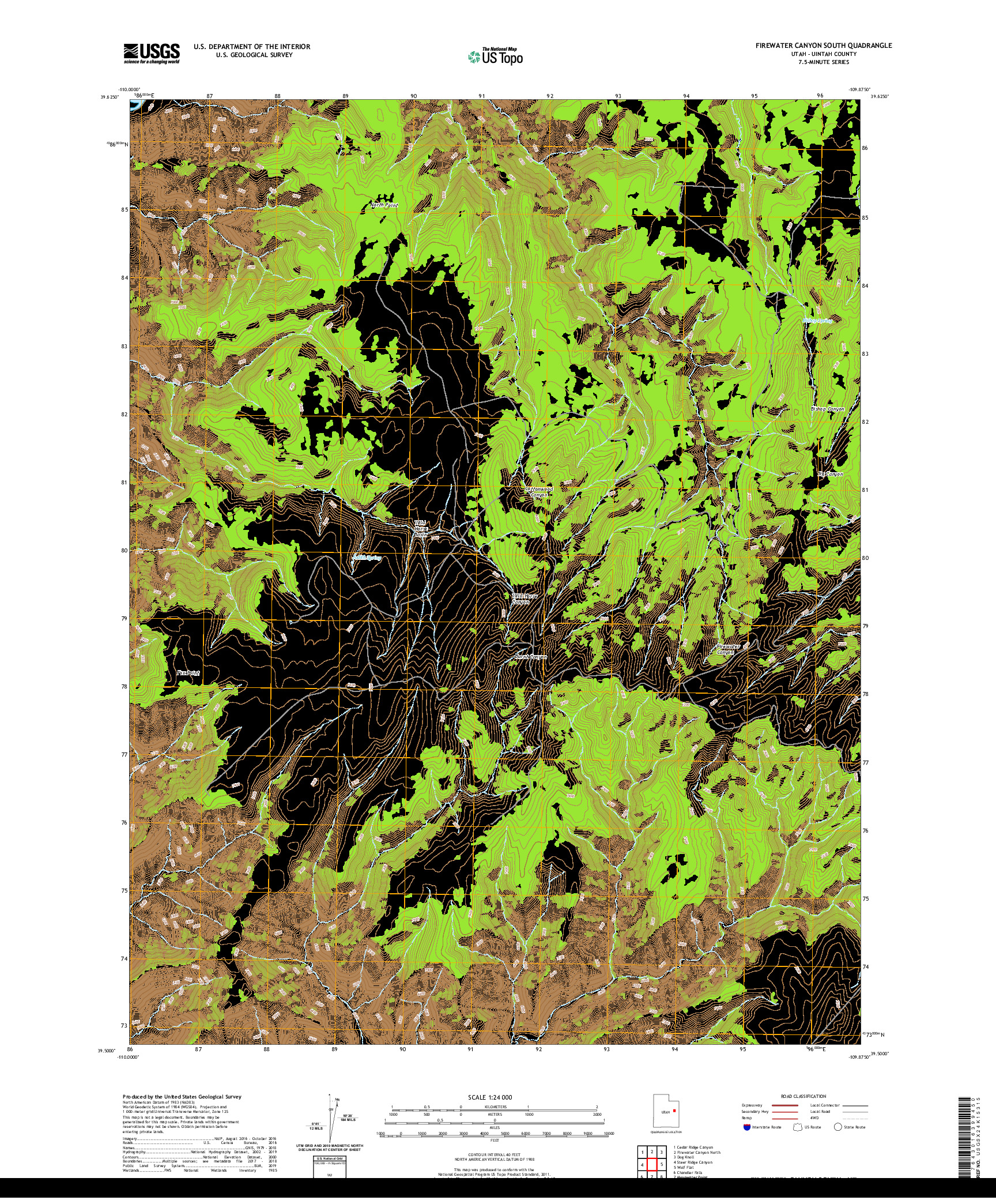 USGS US TOPO 7.5-MINUTE MAP FOR FIREWATER CANYON SOUTH, UT 2020