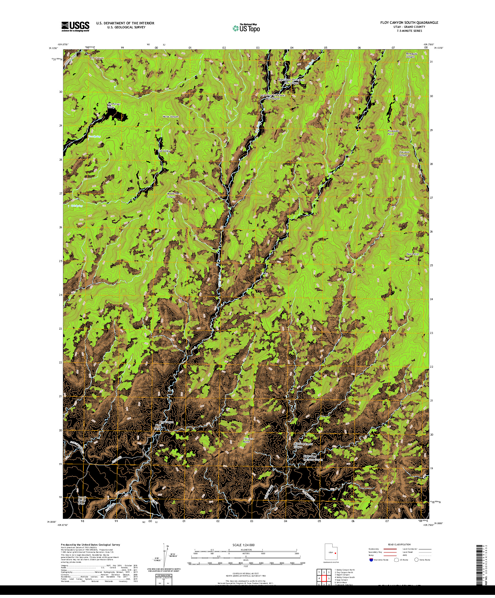 USGS US TOPO 7.5-MINUTE MAP FOR FLOY CANYON SOUTH, UT 2020