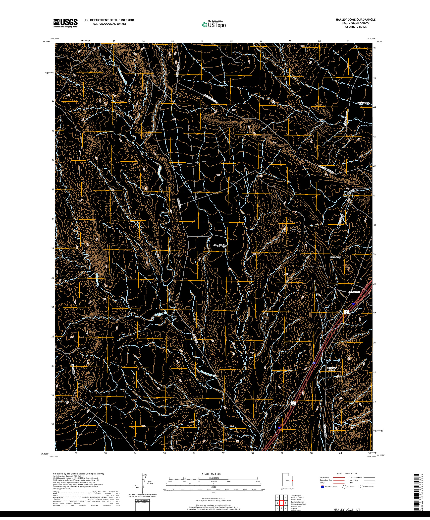 USGS US TOPO 7.5-MINUTE MAP FOR HARLEY DOME, UT 2020