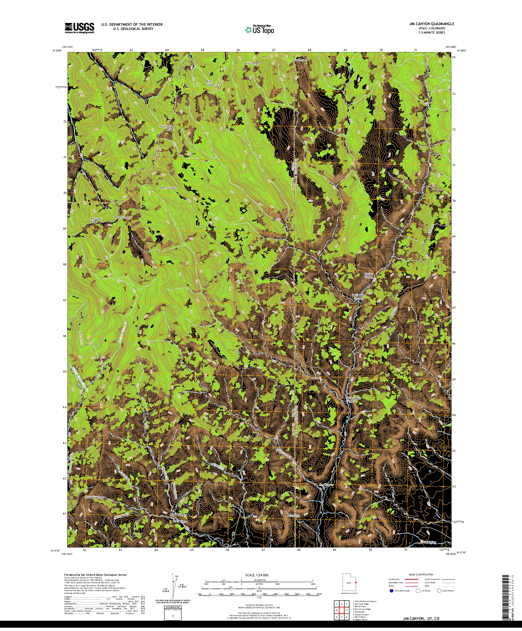 USGS US TOPO 7.5-MINUTE MAP FOR JIM CANYON, UT,CO 2020