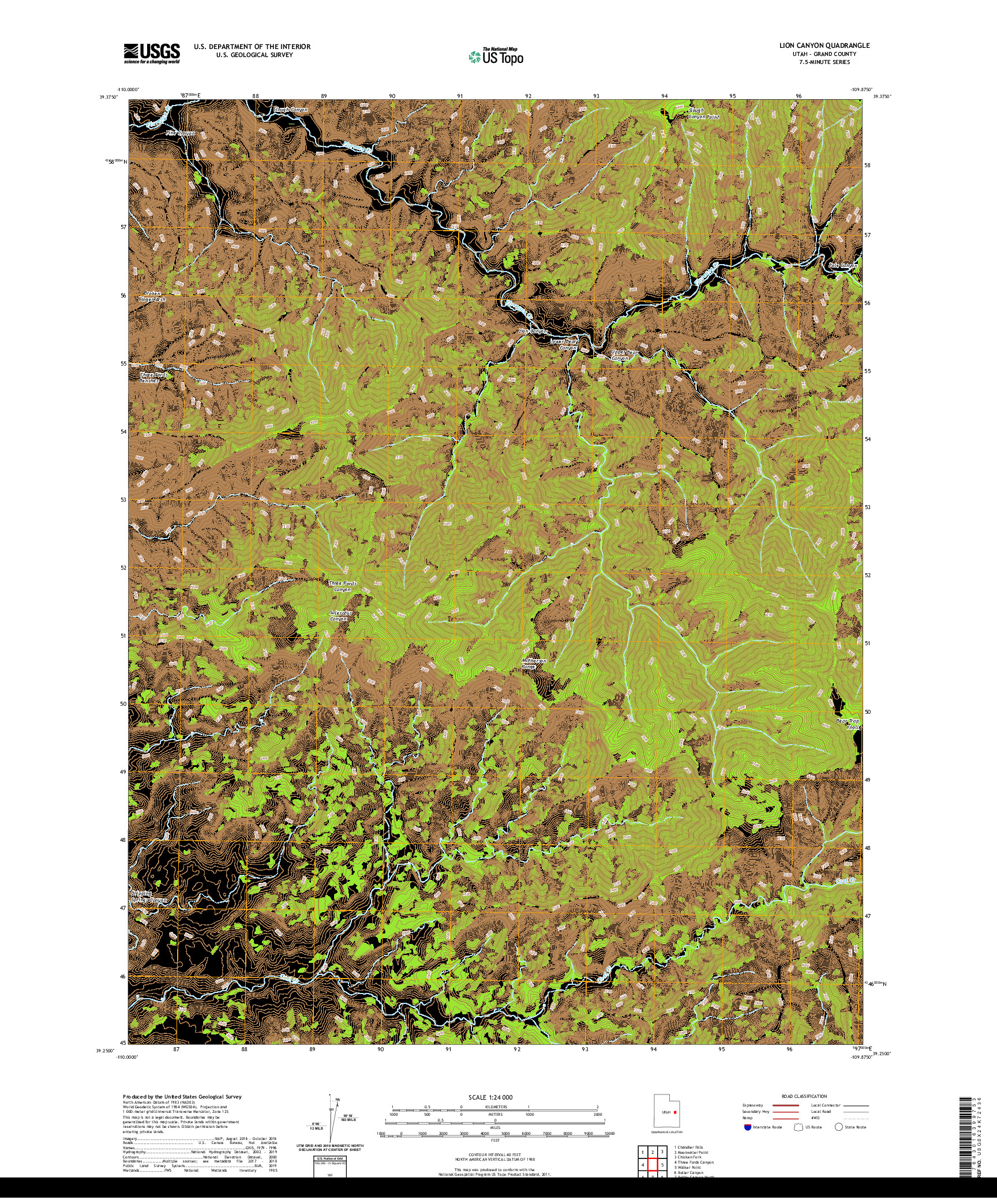 USGS US TOPO 7.5-MINUTE MAP FOR LION CANYON, UT 2020