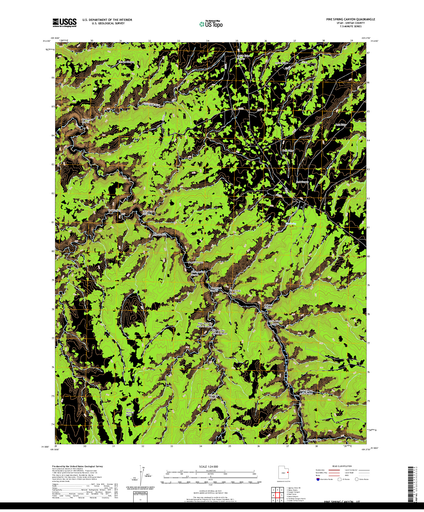 USGS US TOPO 7.5-MINUTE MAP FOR PINE SPRING CANYON, UT 2020