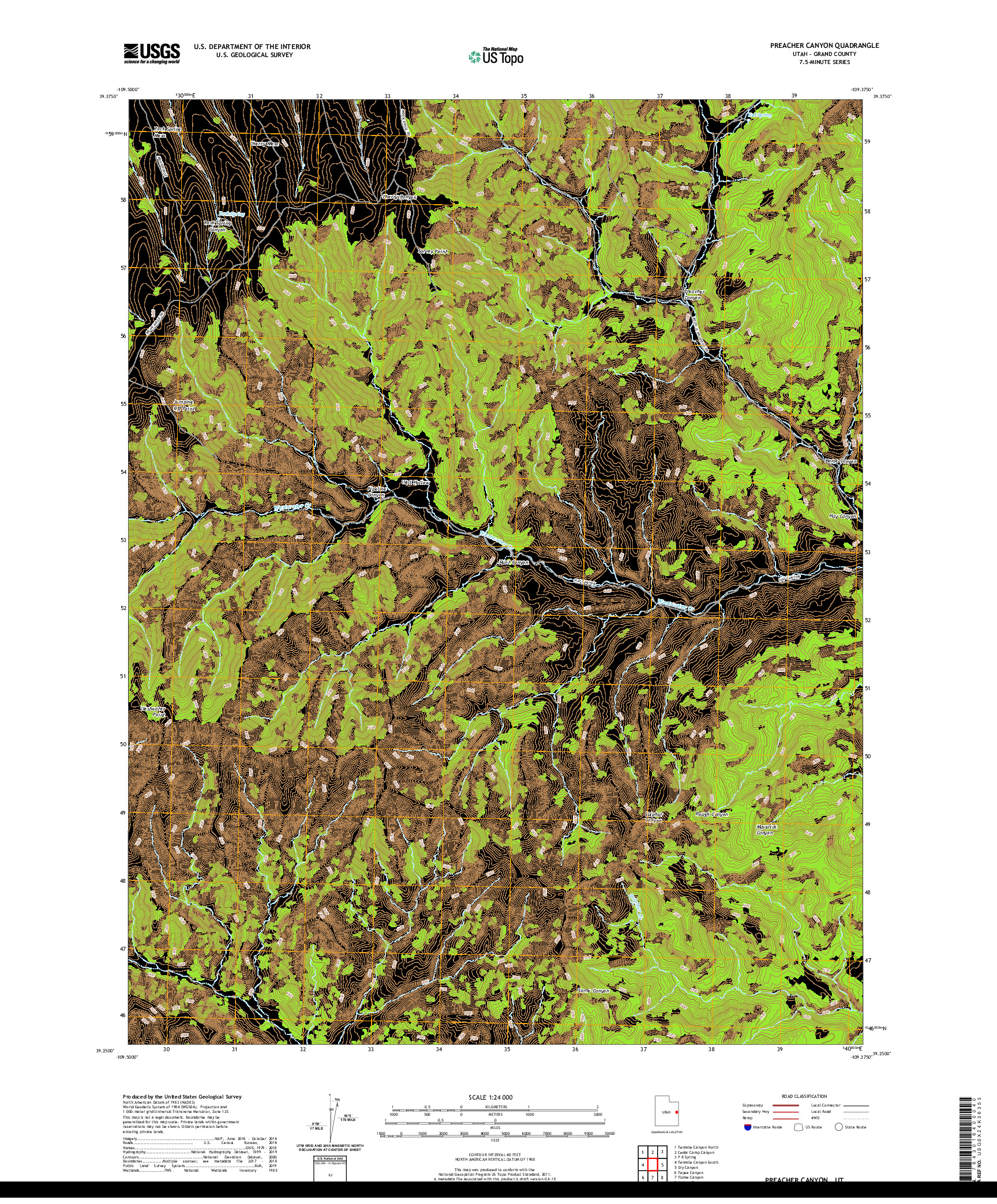 USGS US TOPO 7.5-MINUTE MAP FOR PREACHER CANYON, UT 2020