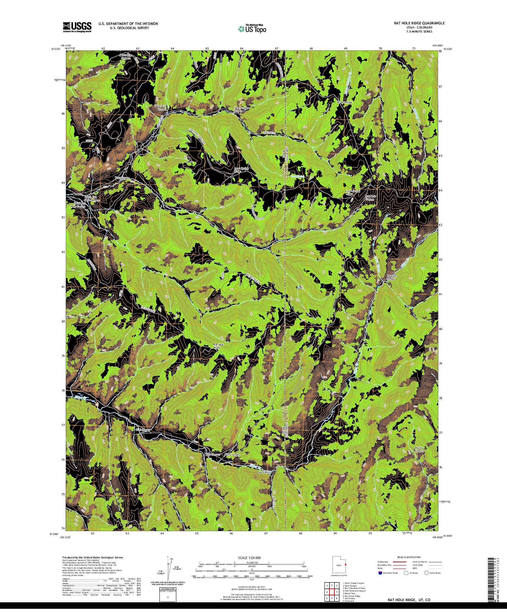 USGS US TOPO 7.5-MINUTE MAP FOR RAT HOLE RIDGE, UT,CO 2020