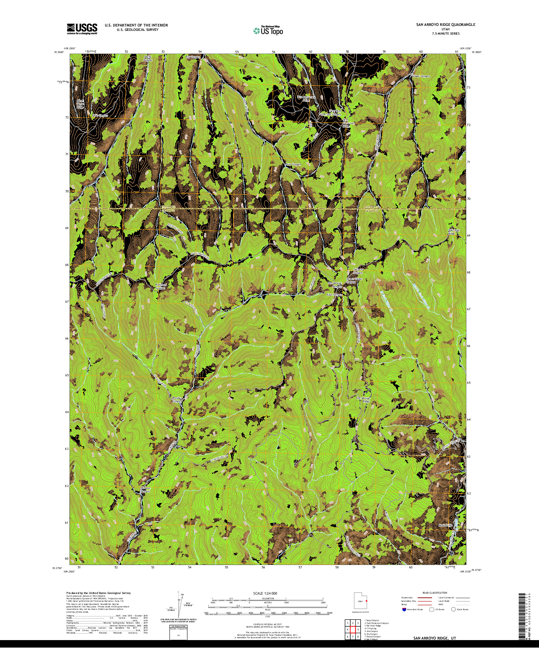 USGS US TOPO 7.5-MINUTE MAP FOR SAN ARROYO RIDGE, UT 2020