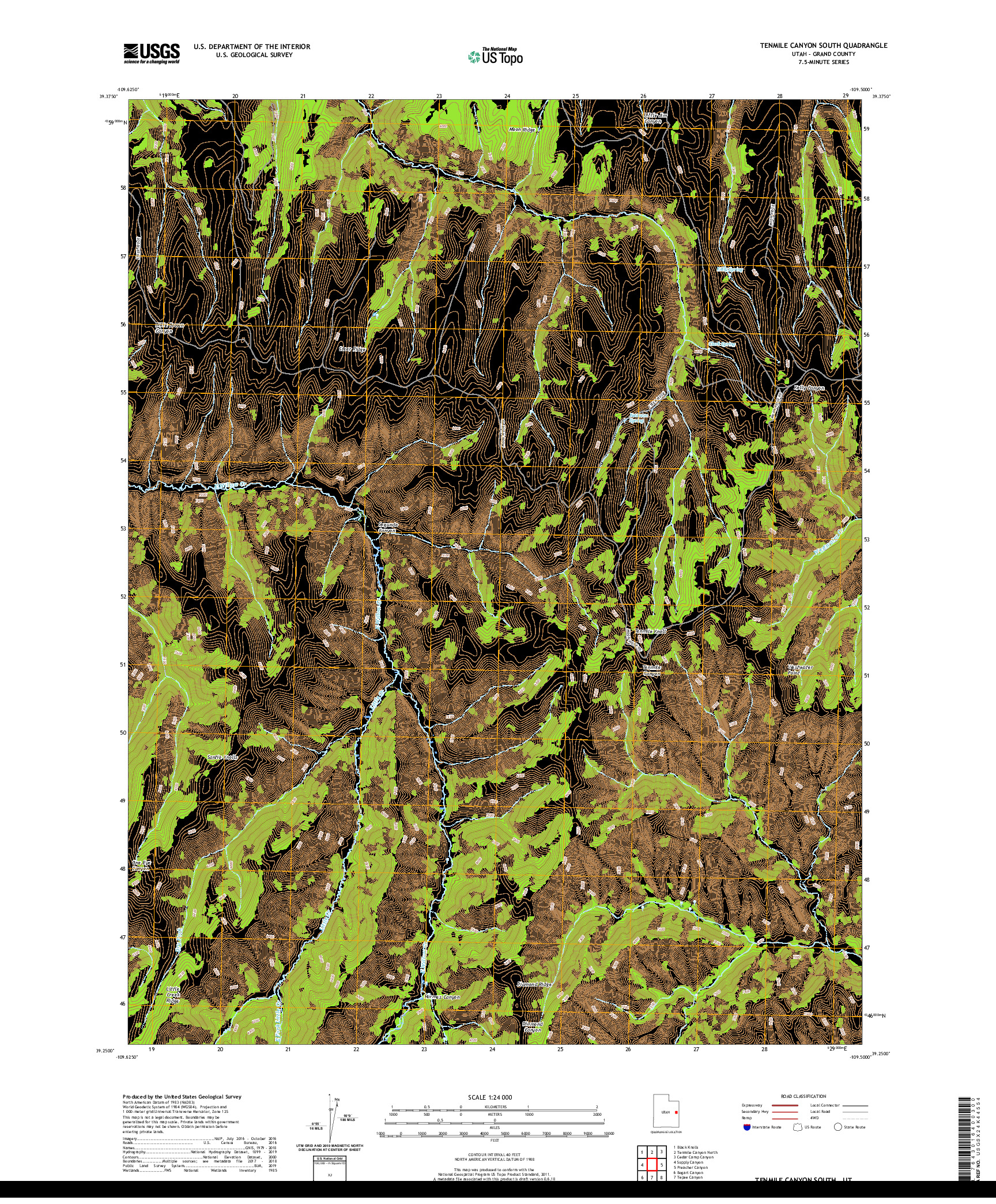 USGS US TOPO 7.5-MINUTE MAP FOR TENMILE CANYON SOUTH, UT 2020