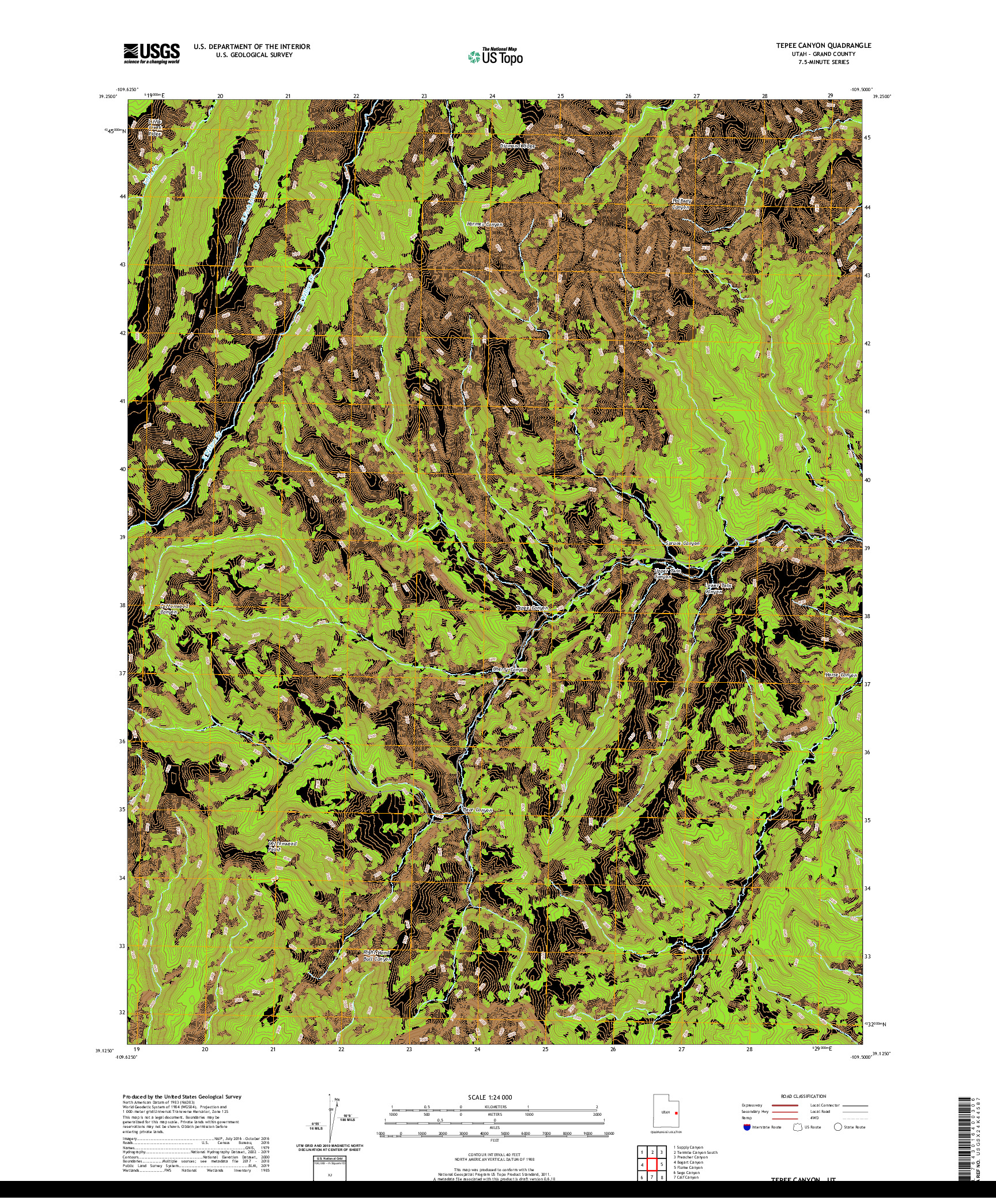 USGS US TOPO 7.5-MINUTE MAP FOR TEPEE CANYON, UT 2020