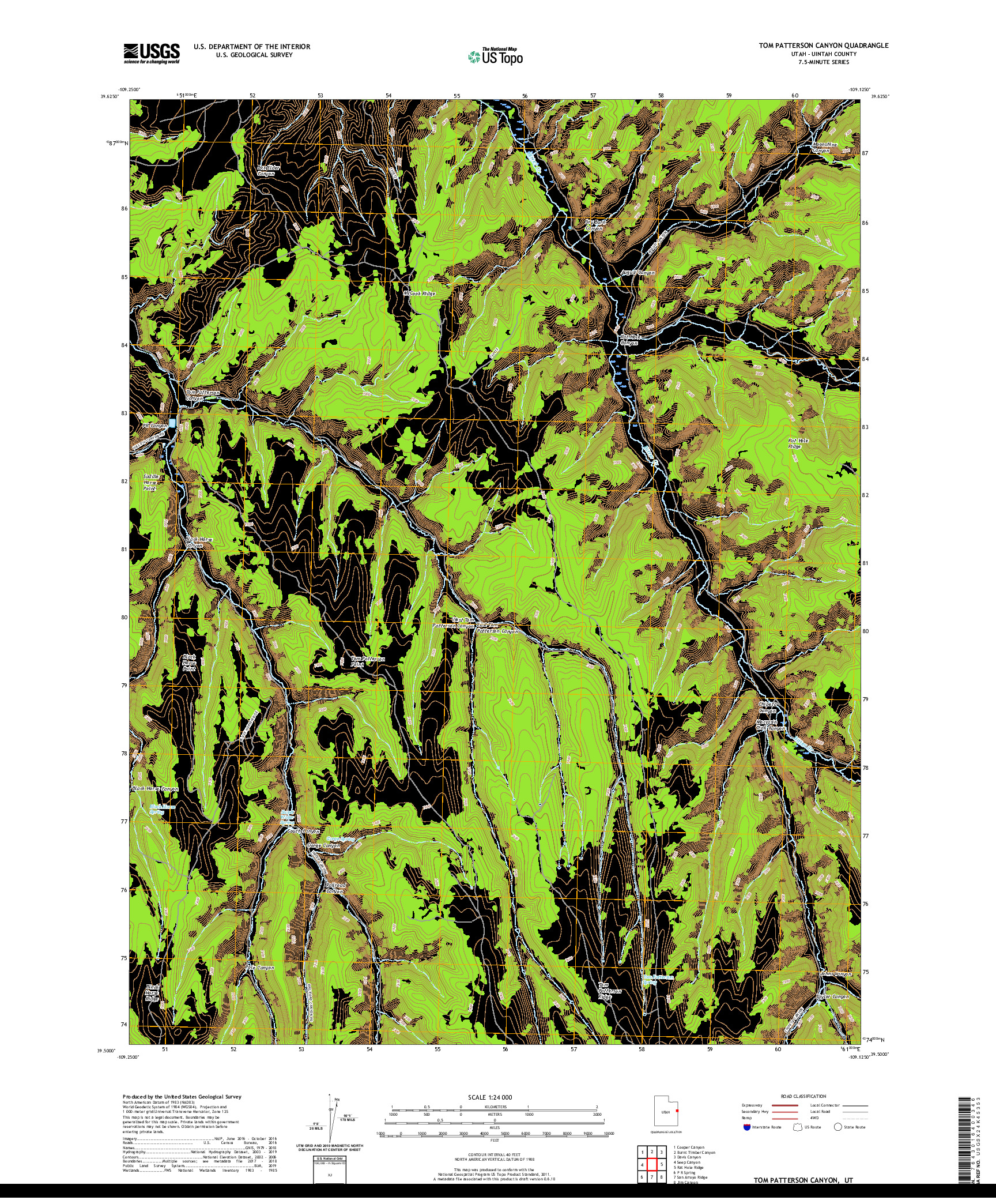 USGS US TOPO 7.5-MINUTE MAP FOR TOM PATTERSON CANYON, UT 2020